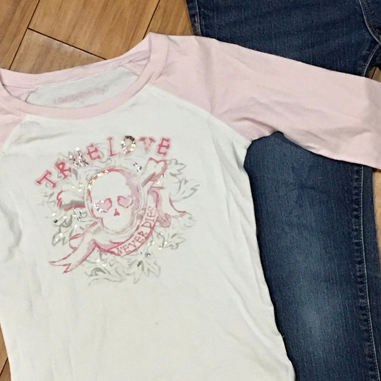 Limited pink skull tee shirt top and ballerina skinny jeans pants - girl - 8