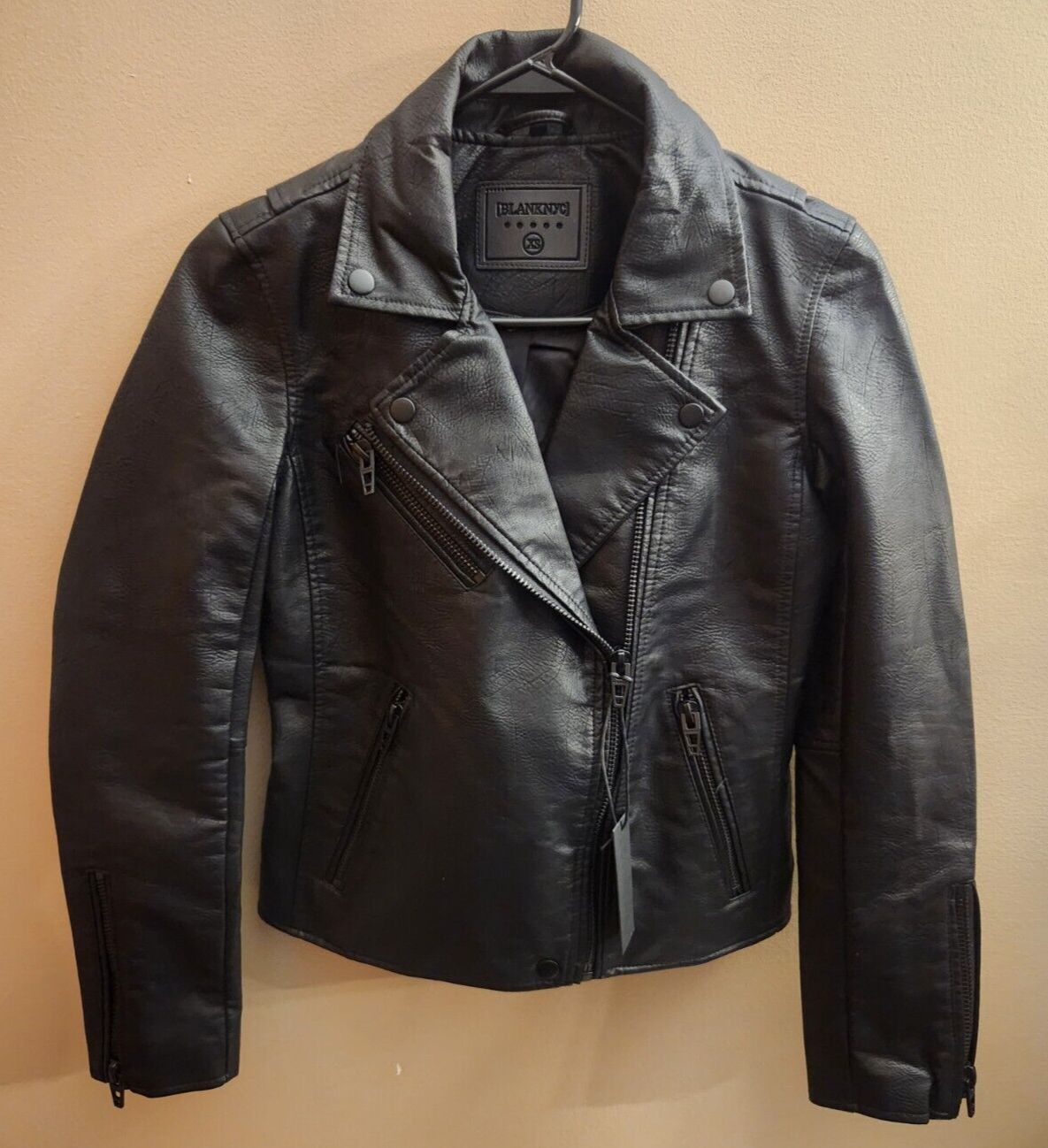 BlankNYC Black Vegan Leather Winning Ticket Moto Motorcycle Biker Jacket XS NEW