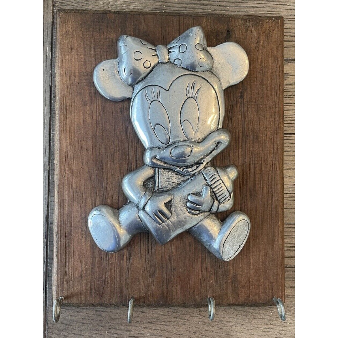 Vintage Disney baby minnie mouse pewter Wood Frame Nursery RARE Find 11x9