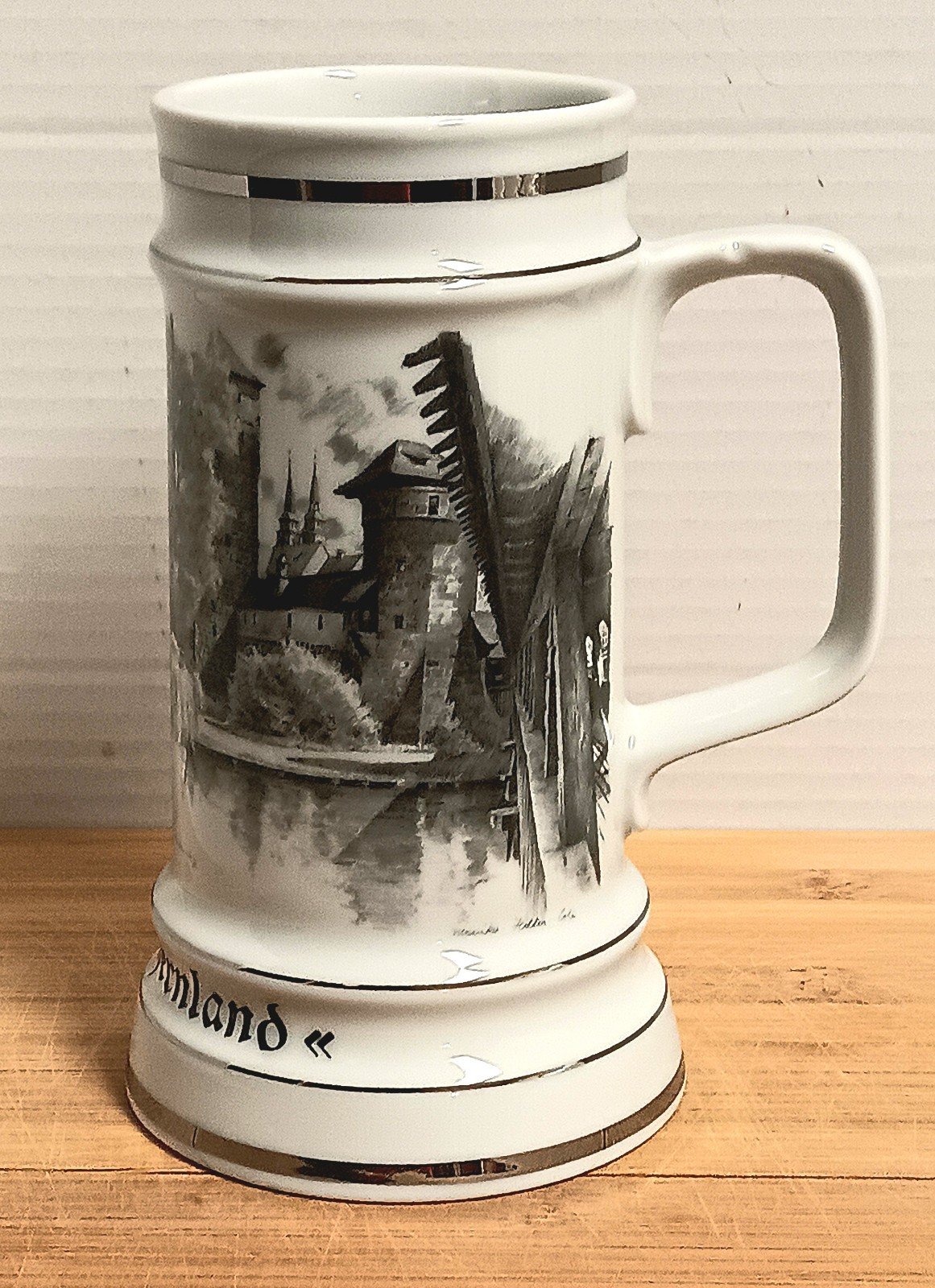 RARE Studio Design Monika 'Unser Bayernland' 7 White Silver Signed 1980s Stein