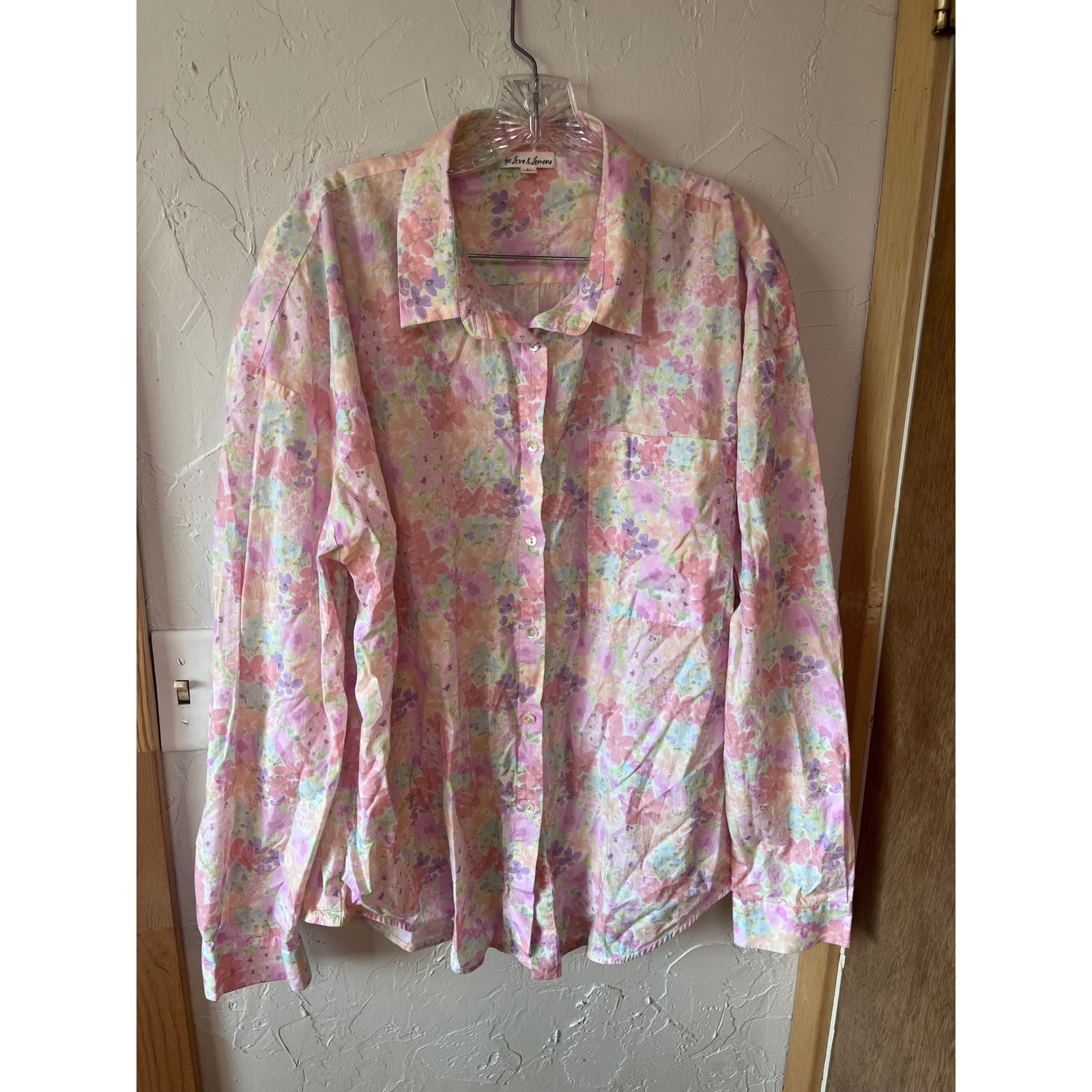 For Love & Lemons Floral Button Down Shirt Pastel Pink Purple Women's