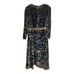 Rebecca Taylor Dress Womens Sz 12 Black Blue Velvet Floral Puff Sleeves V-Neck