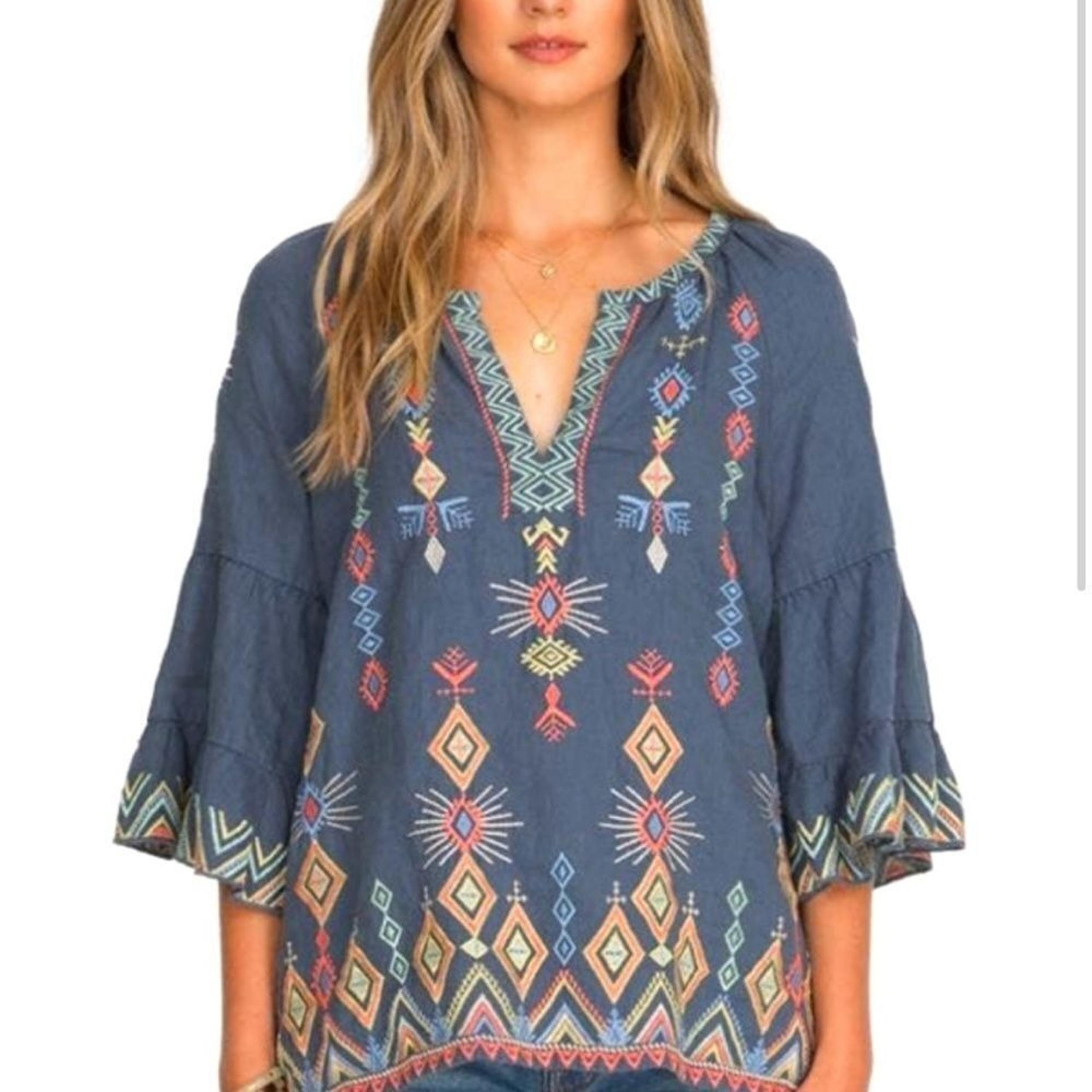 Johnny Was Cerise Tiered Sleeve Peasant Top