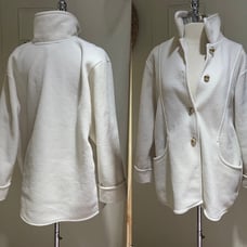 vintage Blair fleece 80s button down white jacket coat Gold Buttons Sz Med