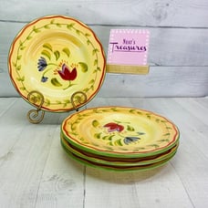 Pfaltzgraff NAPOLI Stoneware Colorful Floral Green Trim Salad Lunch Plates Set 4