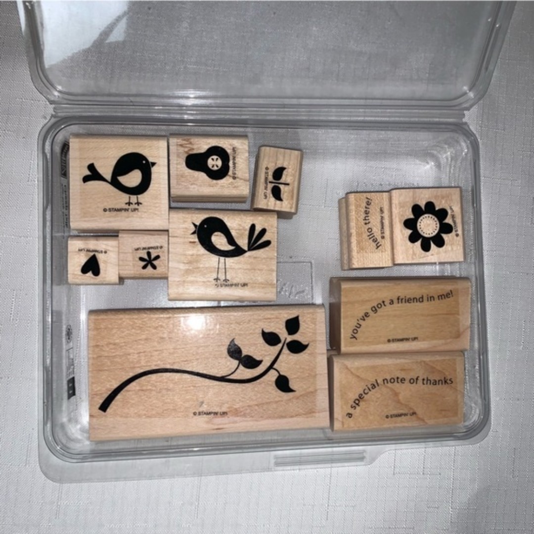 STAMPIN' UP! CHEEP TALK Stamps 2-Step Set of 11 Wood Mounted Birds Floral Heart
