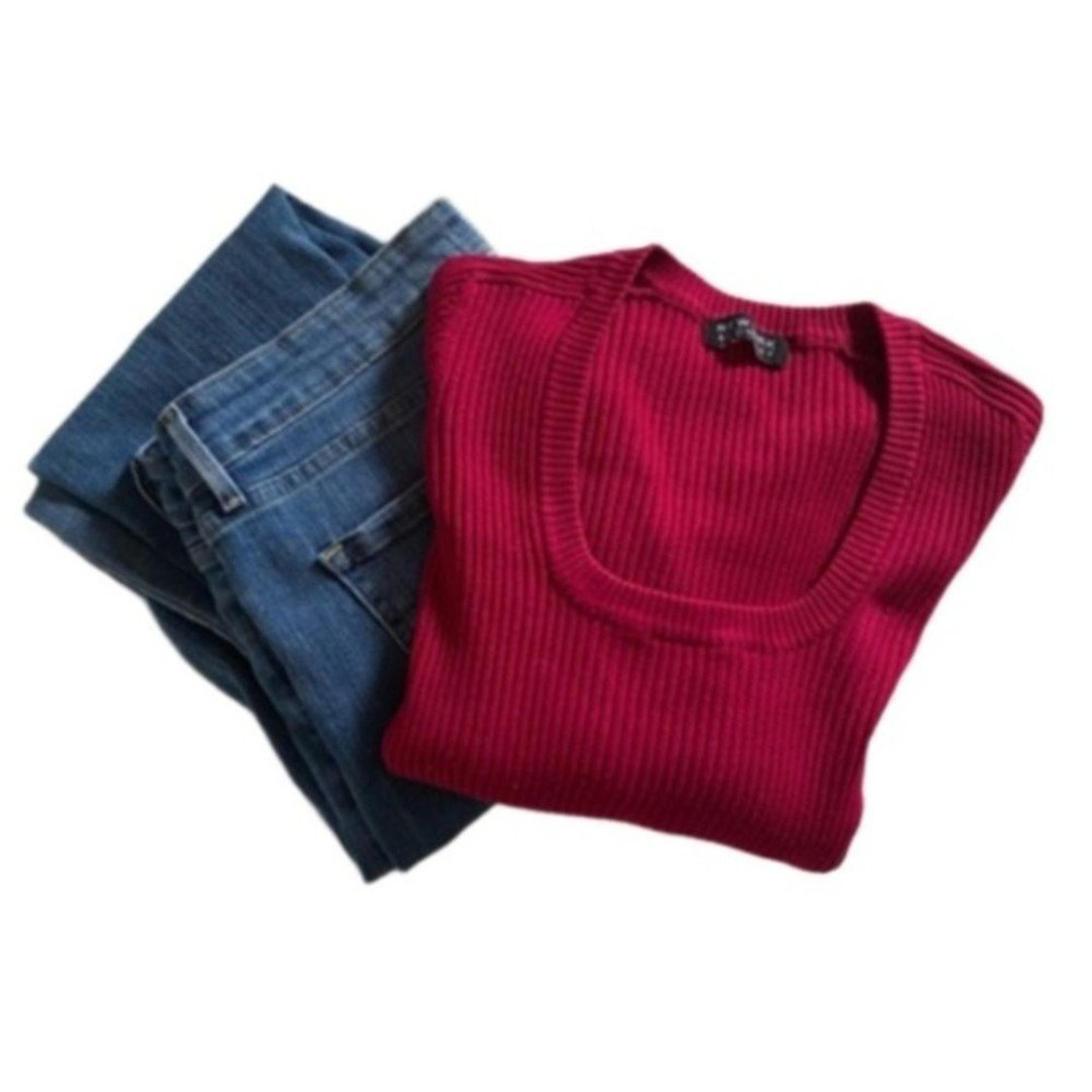 New York & Co Fitted Ribbed Knit Sweater Raspberry Women's Size 10