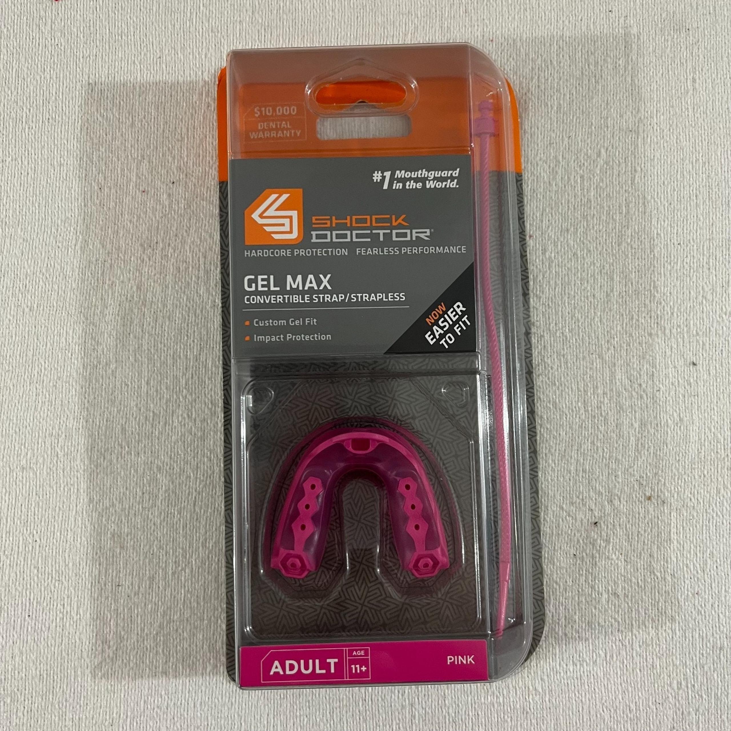 Shock Doctor Pink Gel Max Adult Convertible Strap/Strapless Mouthguard *Ages 11+