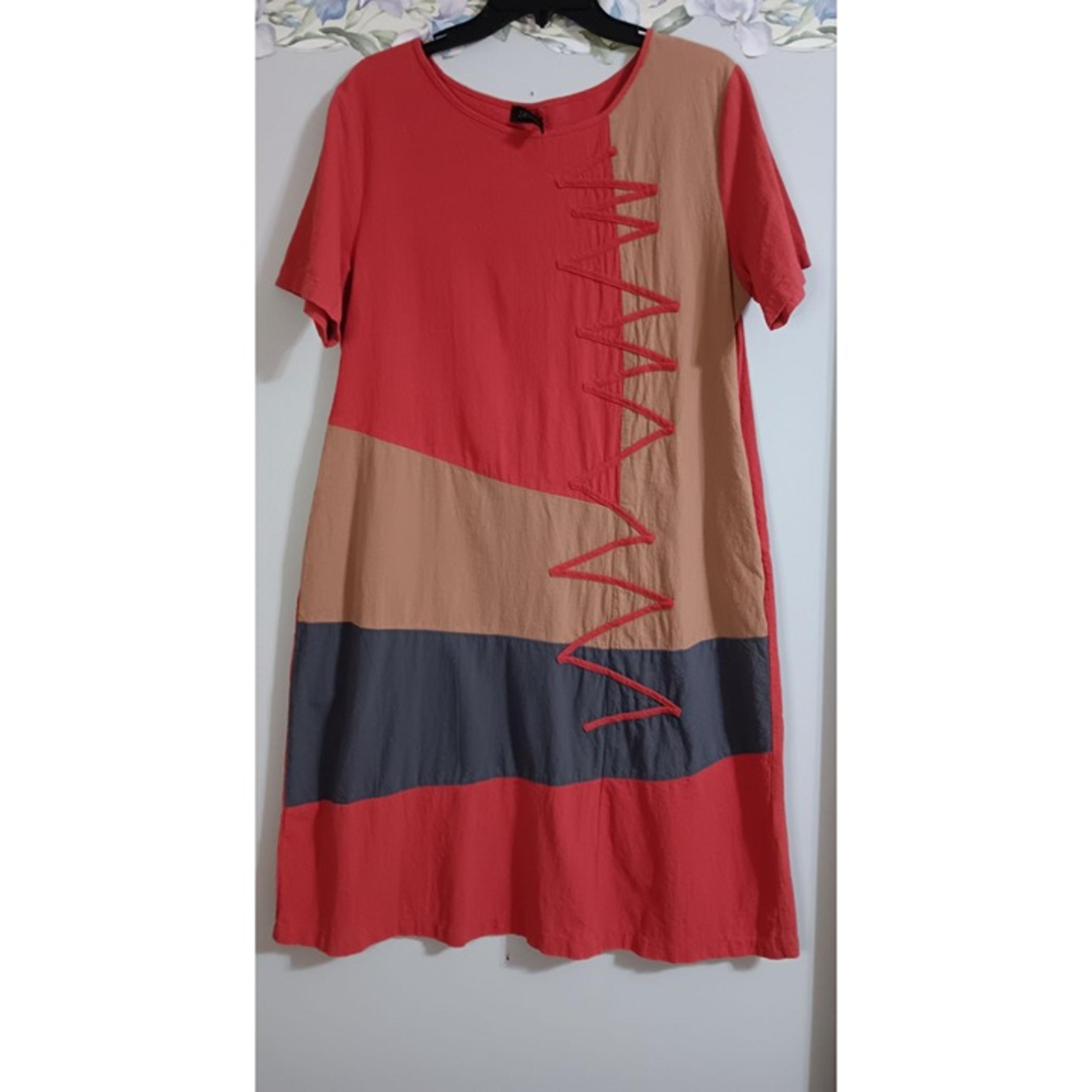 Zanzea Collection XL Red Lagenlook Art Pocket Casual Colorful Midi Dress