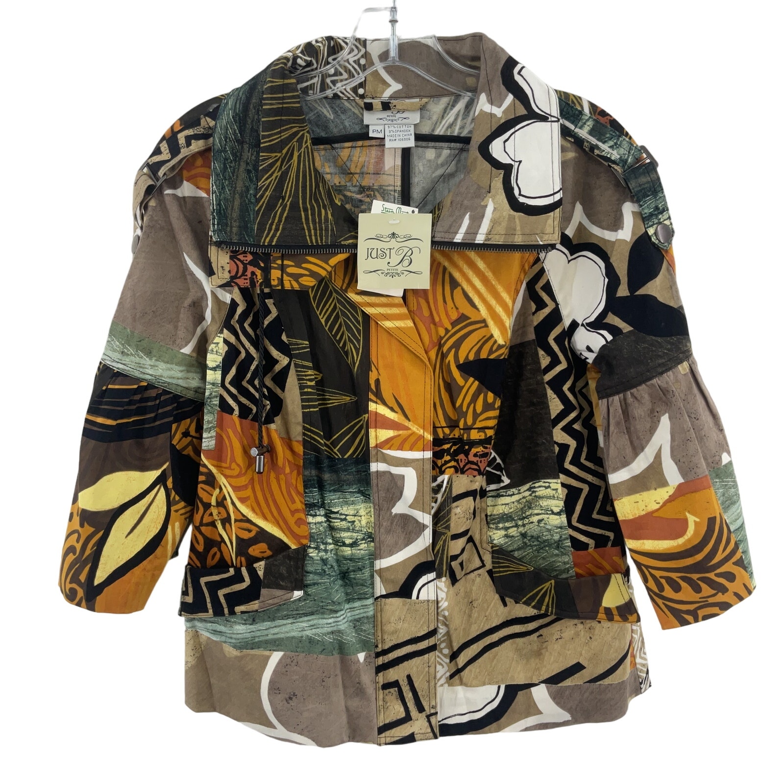 Just B Women's Unique Abstract Patchwork Cotton Jacket, M Petite - NWT