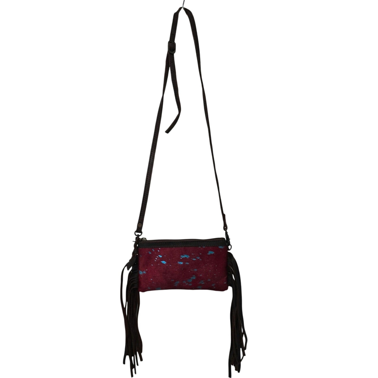 American Darling Western Crossbody Shoulder Red Cowhair Leather Fringe