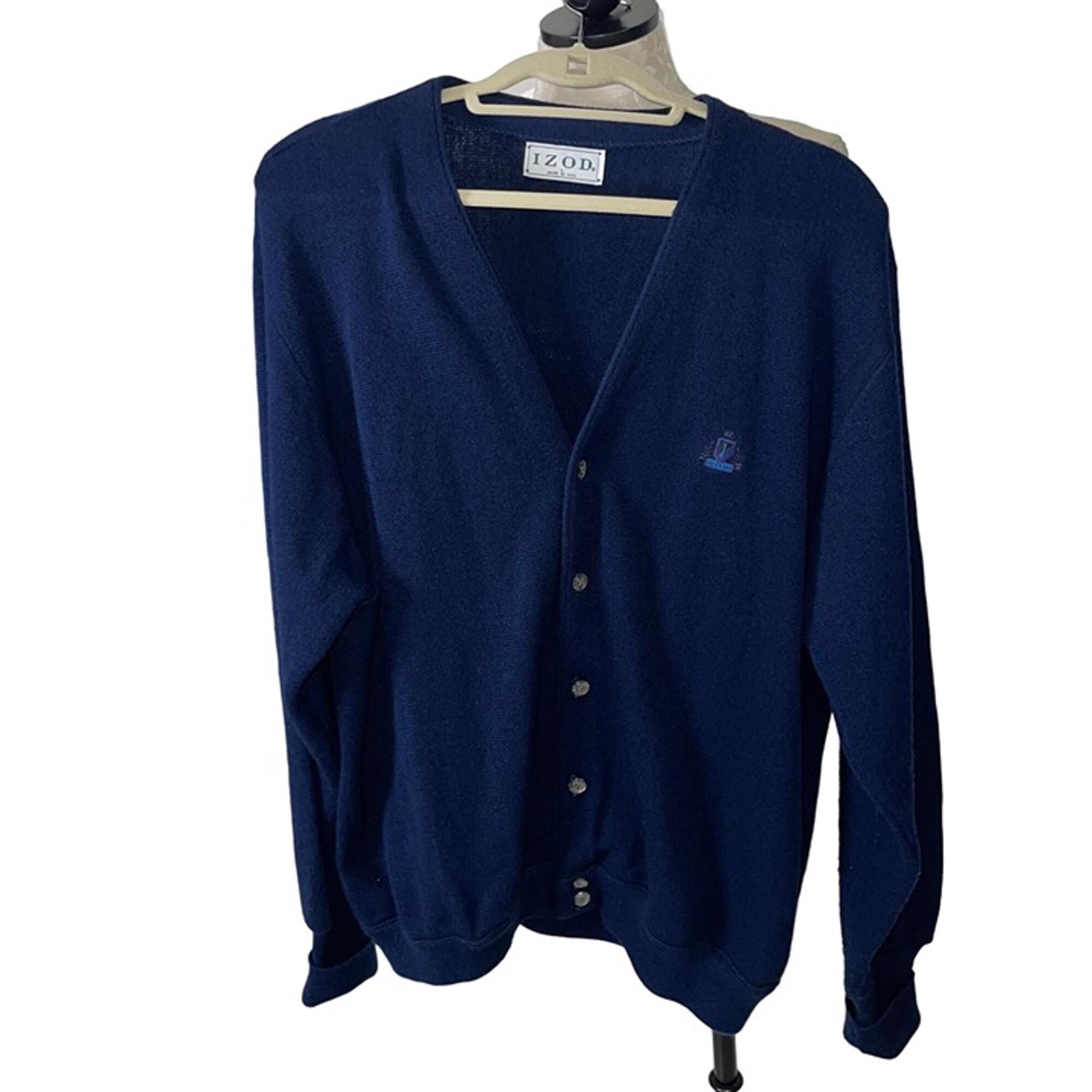 Izod Vintage Mens Cardigan Size Large Logo Grandpa Acrylic Button Front USA