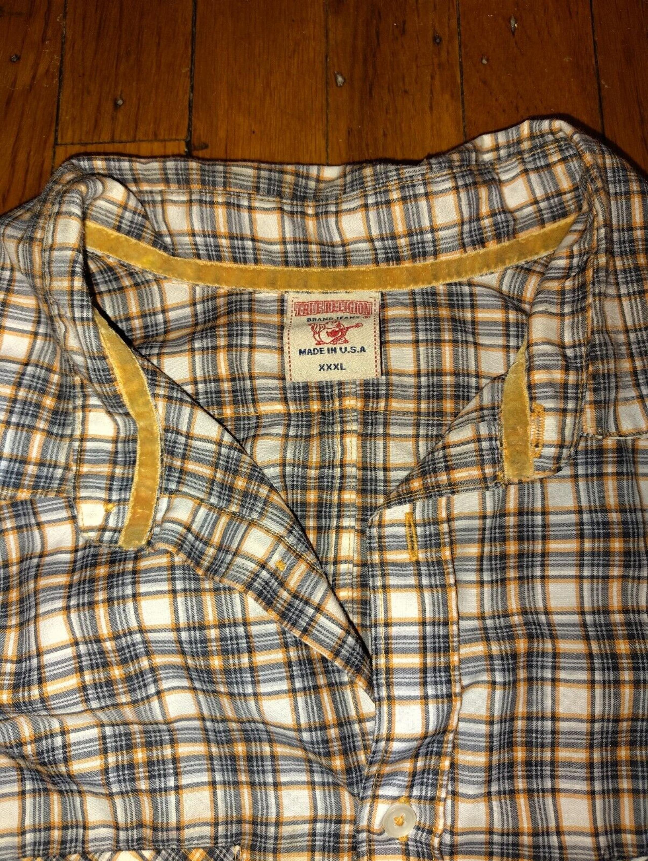 Men's True Religion Button Up Shirt 3xl Orange And Gray