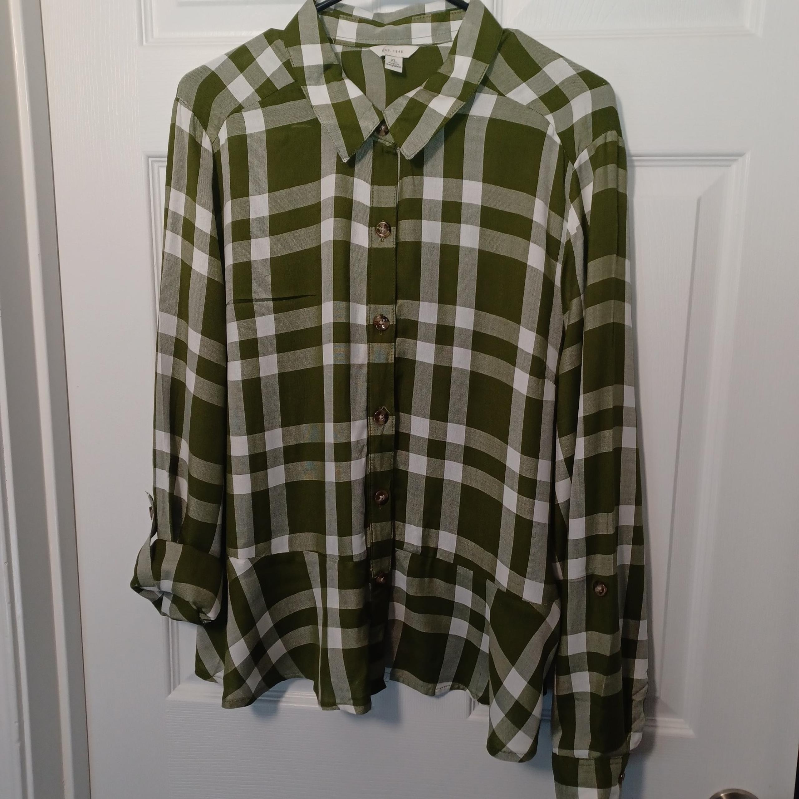 Cato est 1946 Green Checked Plaid Button Down Shirt Sz XL