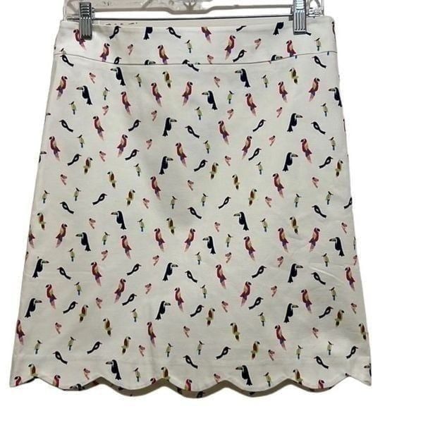 Talbots skirt cotton blend tropical bird animal scalloped 2 NWT