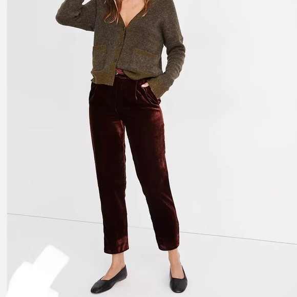 Madewell Velvet Tapered Pleat Pull-On Pants size L