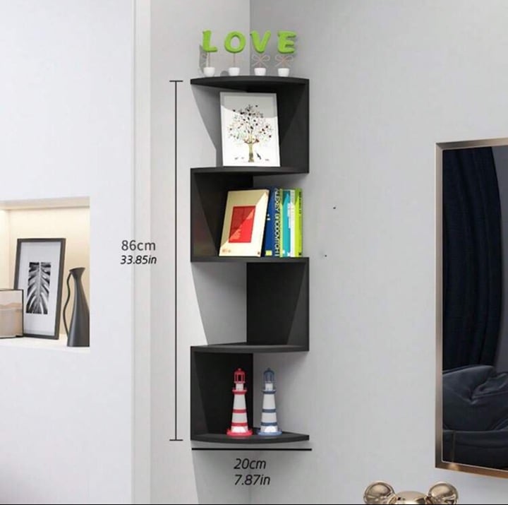 Black 5-Layer Wall Corner Shelf Semi-Circle Bookshelf