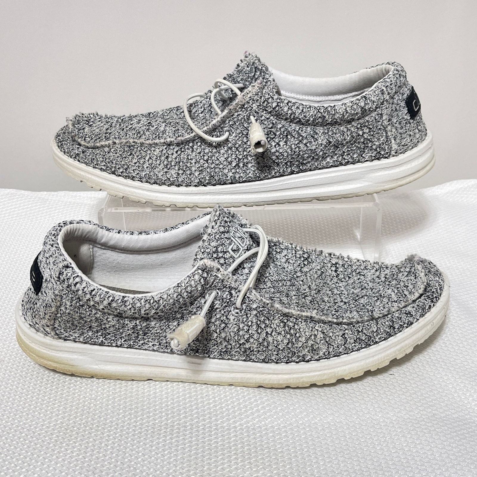 Hey Dude Shoes Men's 11 White Gray Cushioned Comfort Casual Slip On Loafers