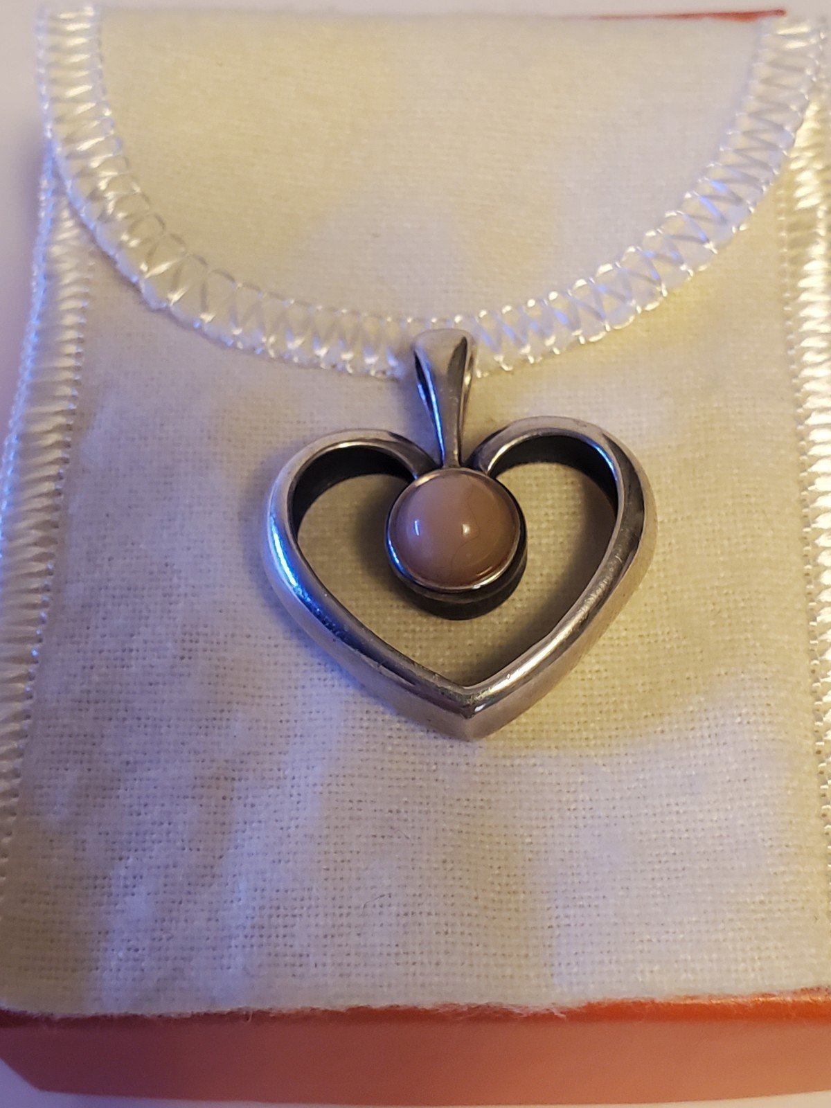 Retired James Avery Heart Pendant With Pink Opal.