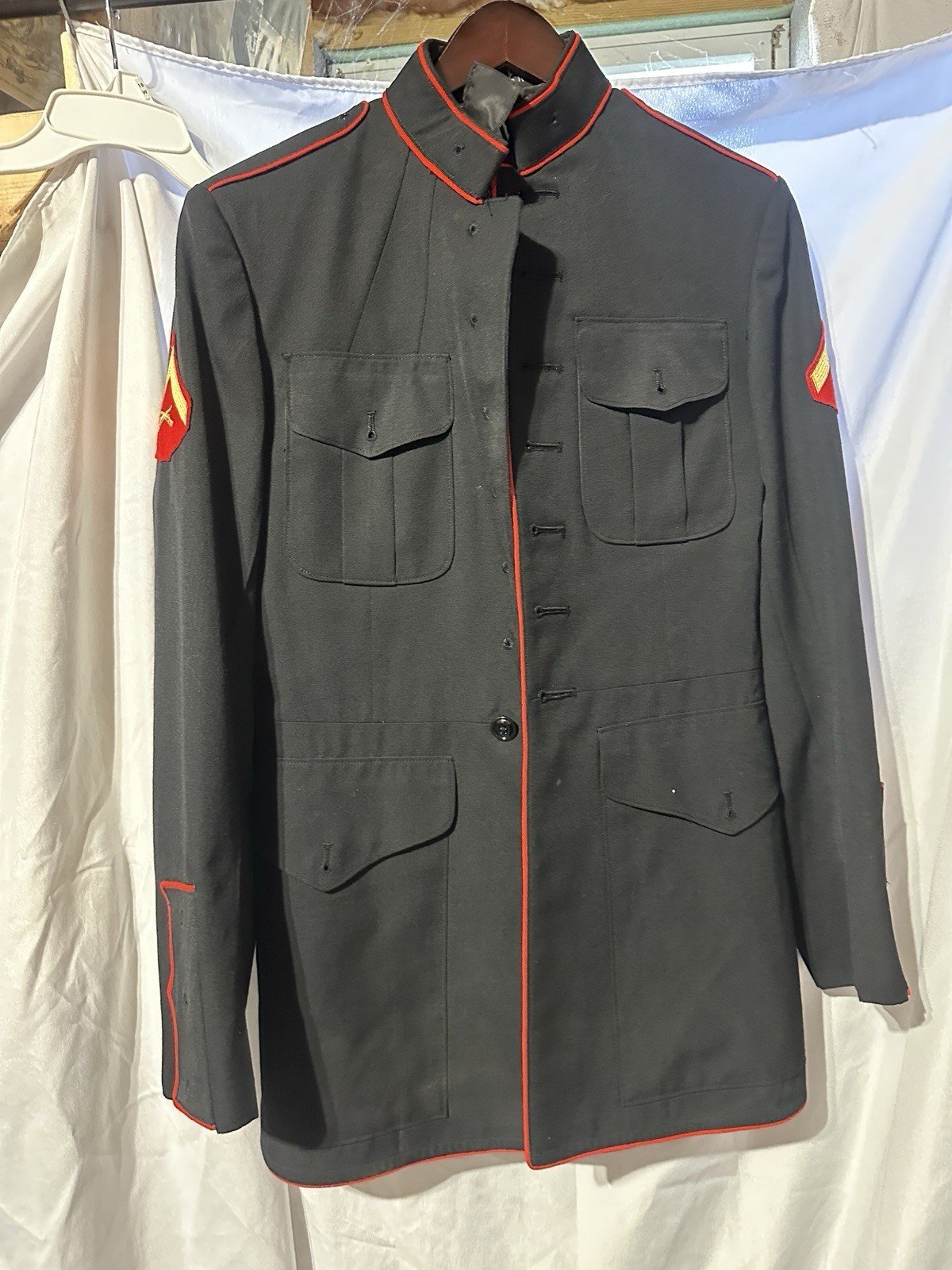 Vintage 80s US Marine Corps Enlisted Dress Blue Wool Uniform Jacket Coat Med
