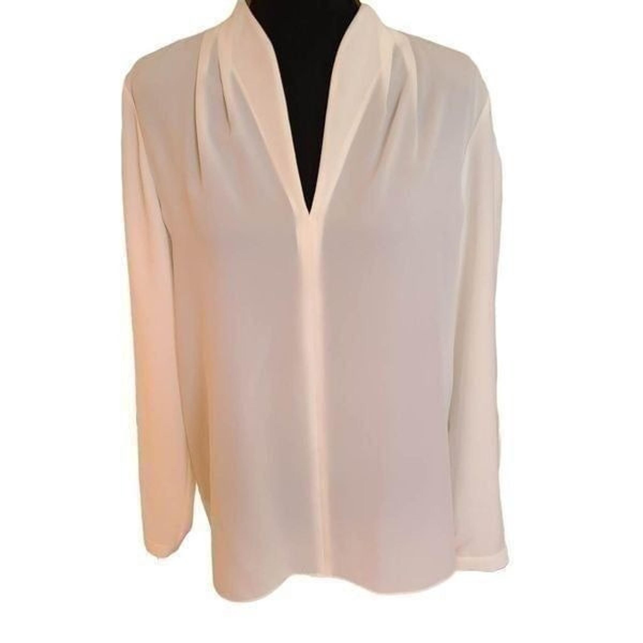Elie Tahari Soft White Split Neckline Long Sleeve Blouse Size M