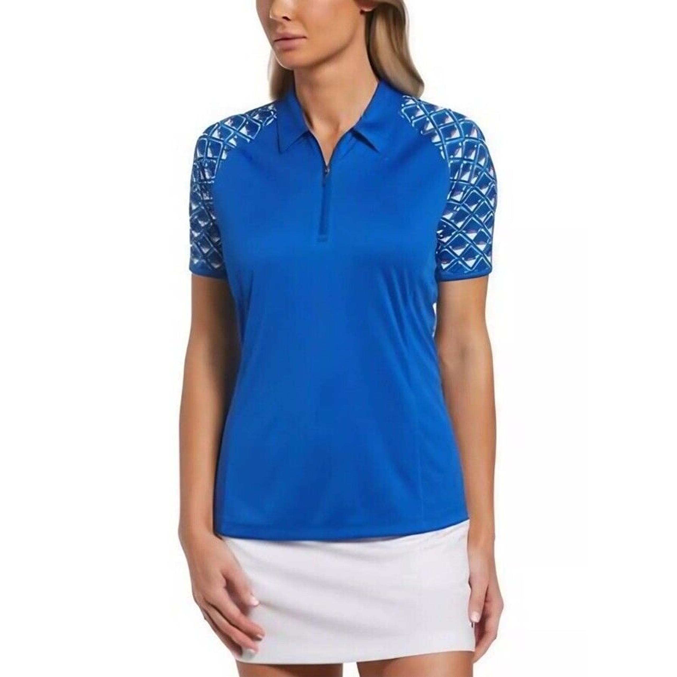 PGA Tour Zip Front Short Sleeve Women's Golf Polo Shirt Large Princess Blue Wick