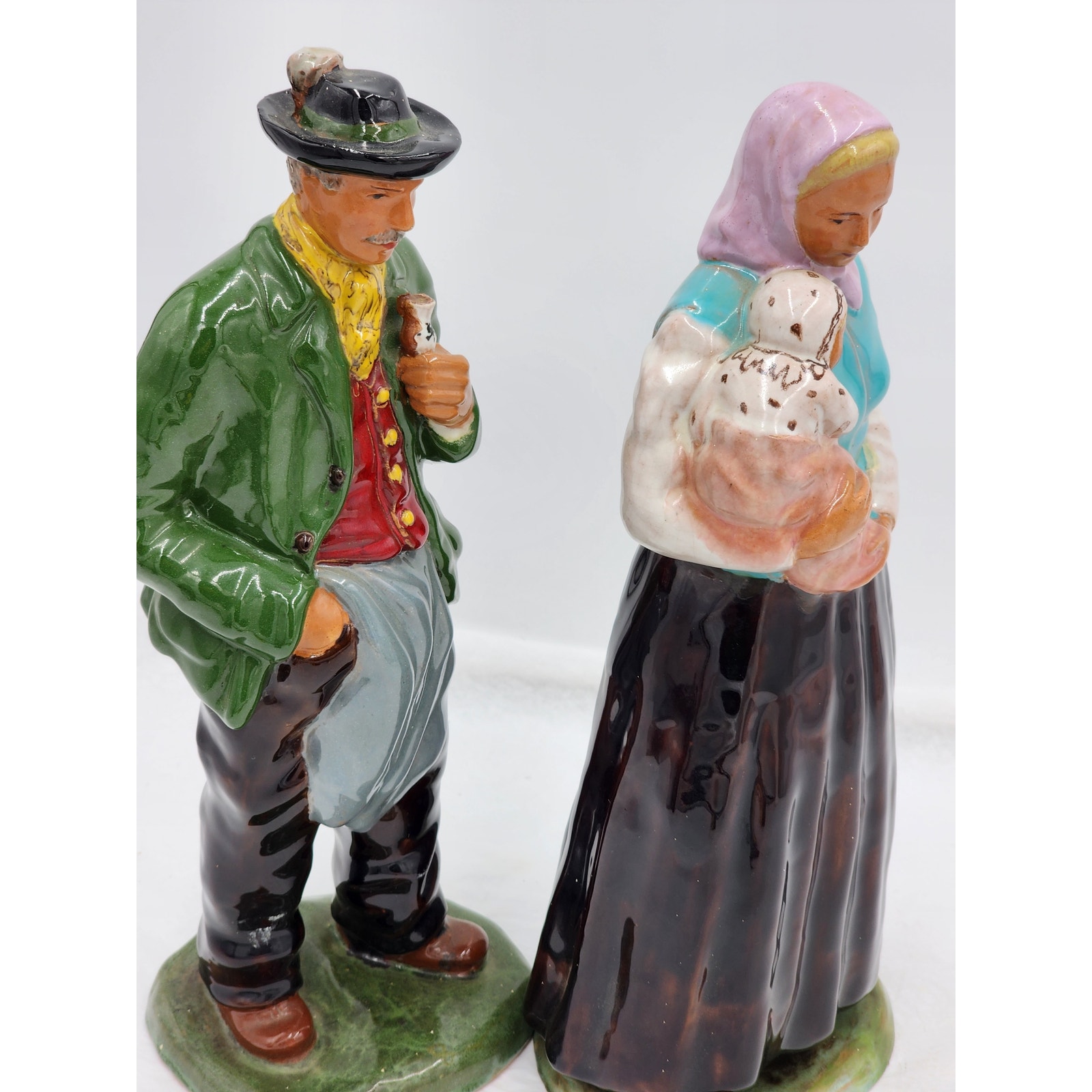 Vintage Porcelain Figurine Man Pipe Mother Handmade Austria Signed R Crown 13