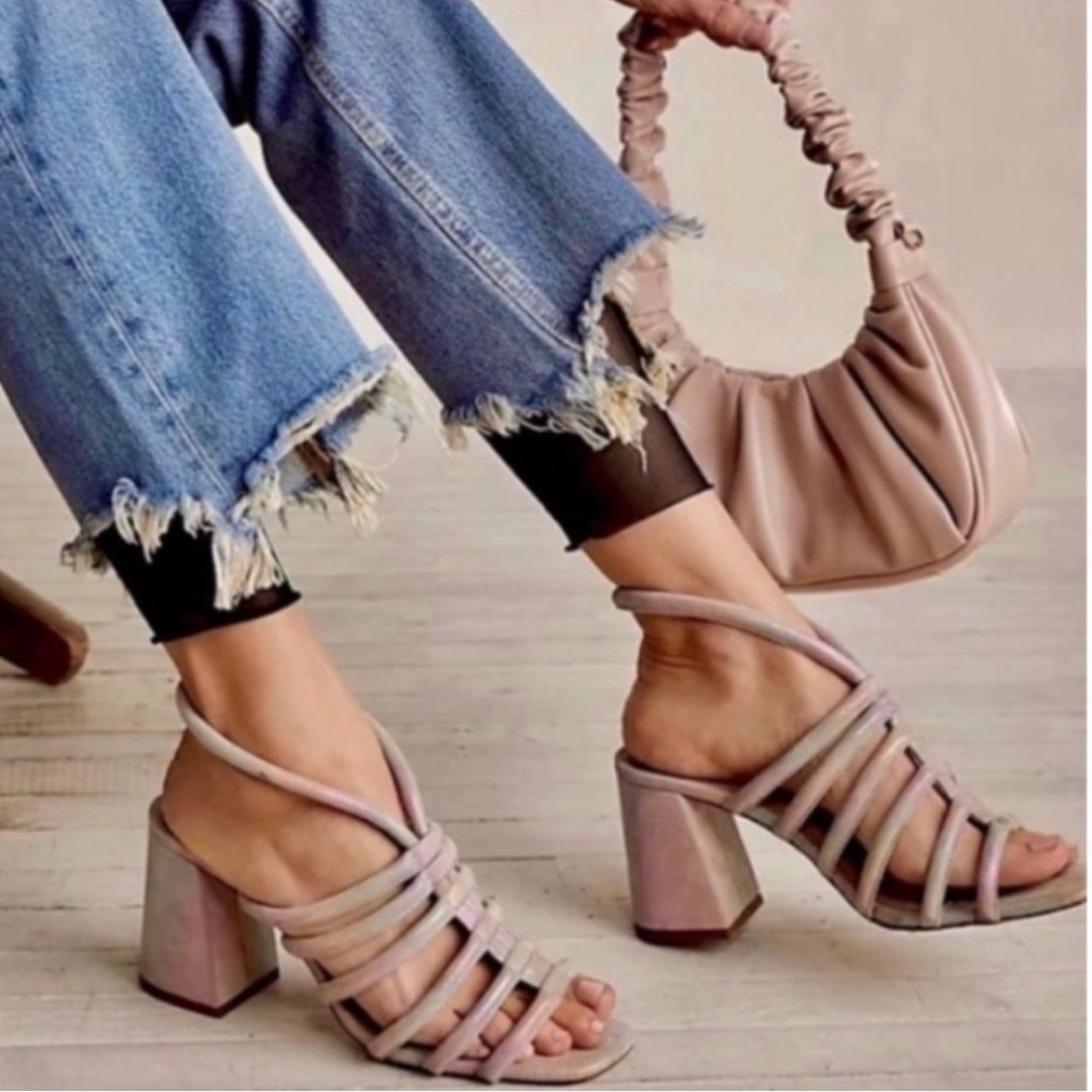 NWOB Free People Colette Cinched Heel Sandals in Rainbow Metallic sz 37.5