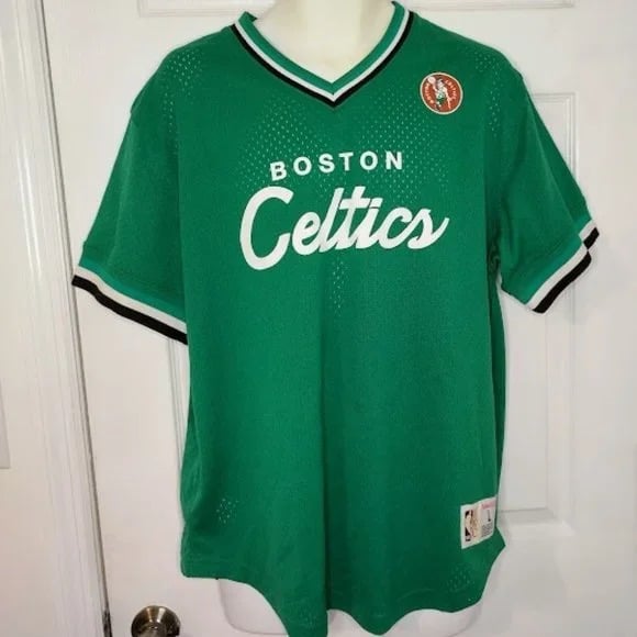 Men's Boston Celtics Mitchell & Ness Kelly Green Hardwood Classics Script Mesh