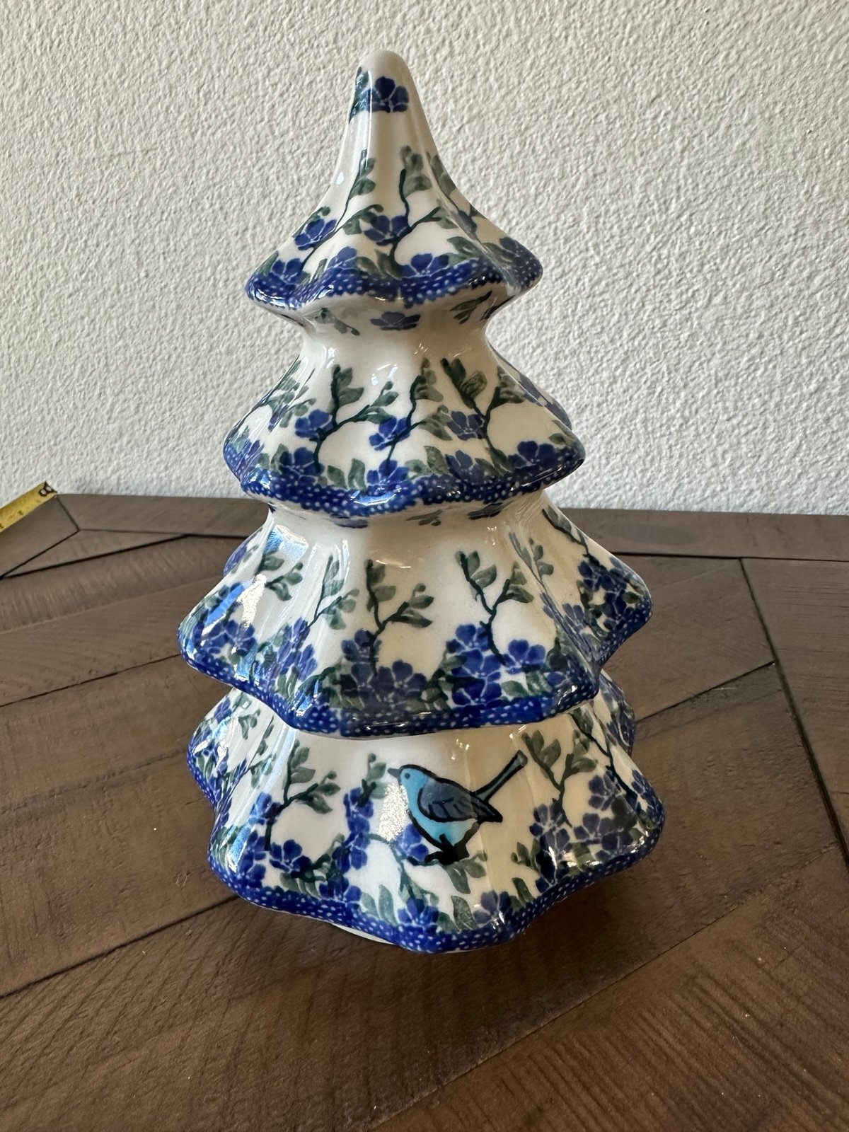 Polish Pottery Boleslawiec Ceramic 8” Christmas Tree Blue Bird NEW