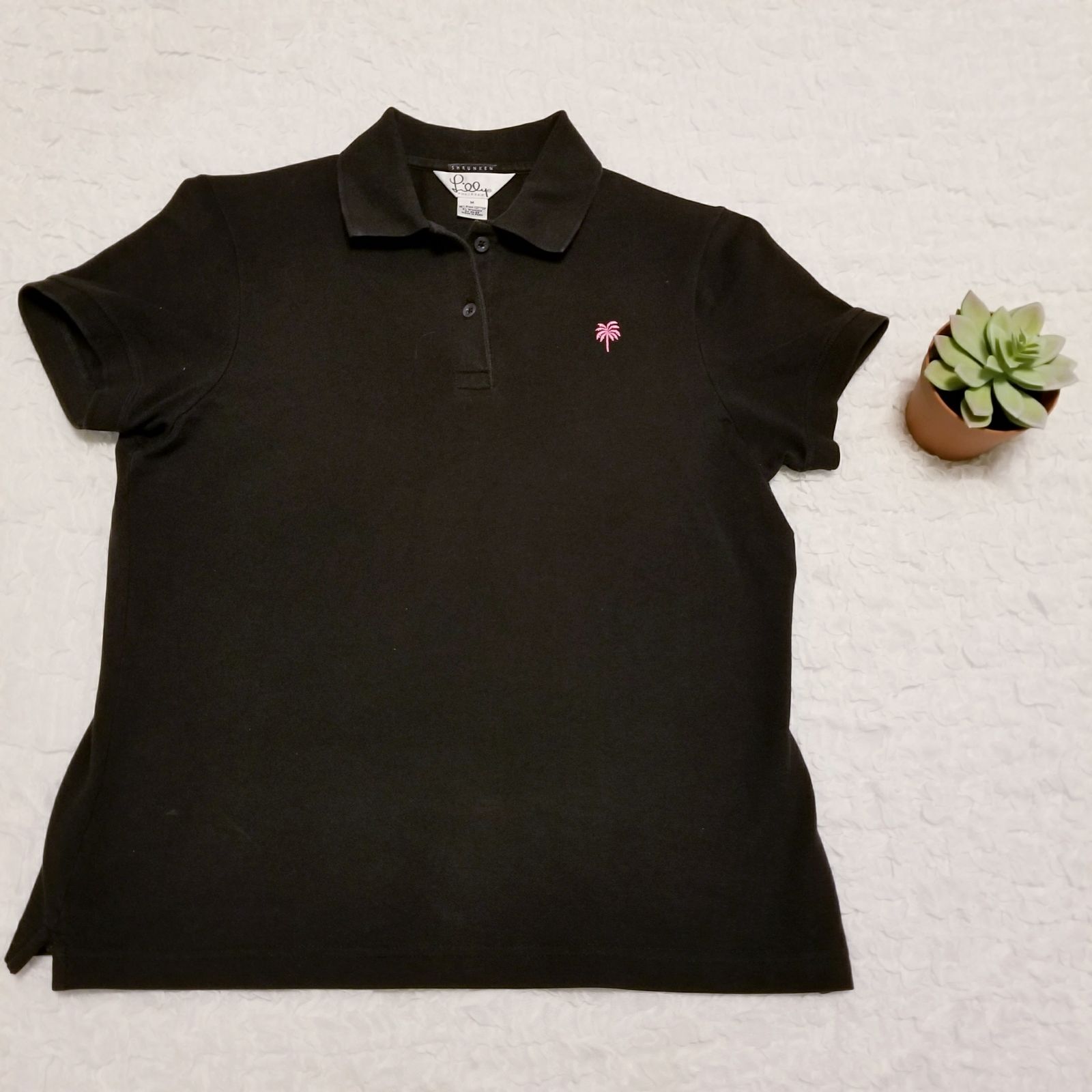 Lilly Pulitzer Black Polo with Pink Palm