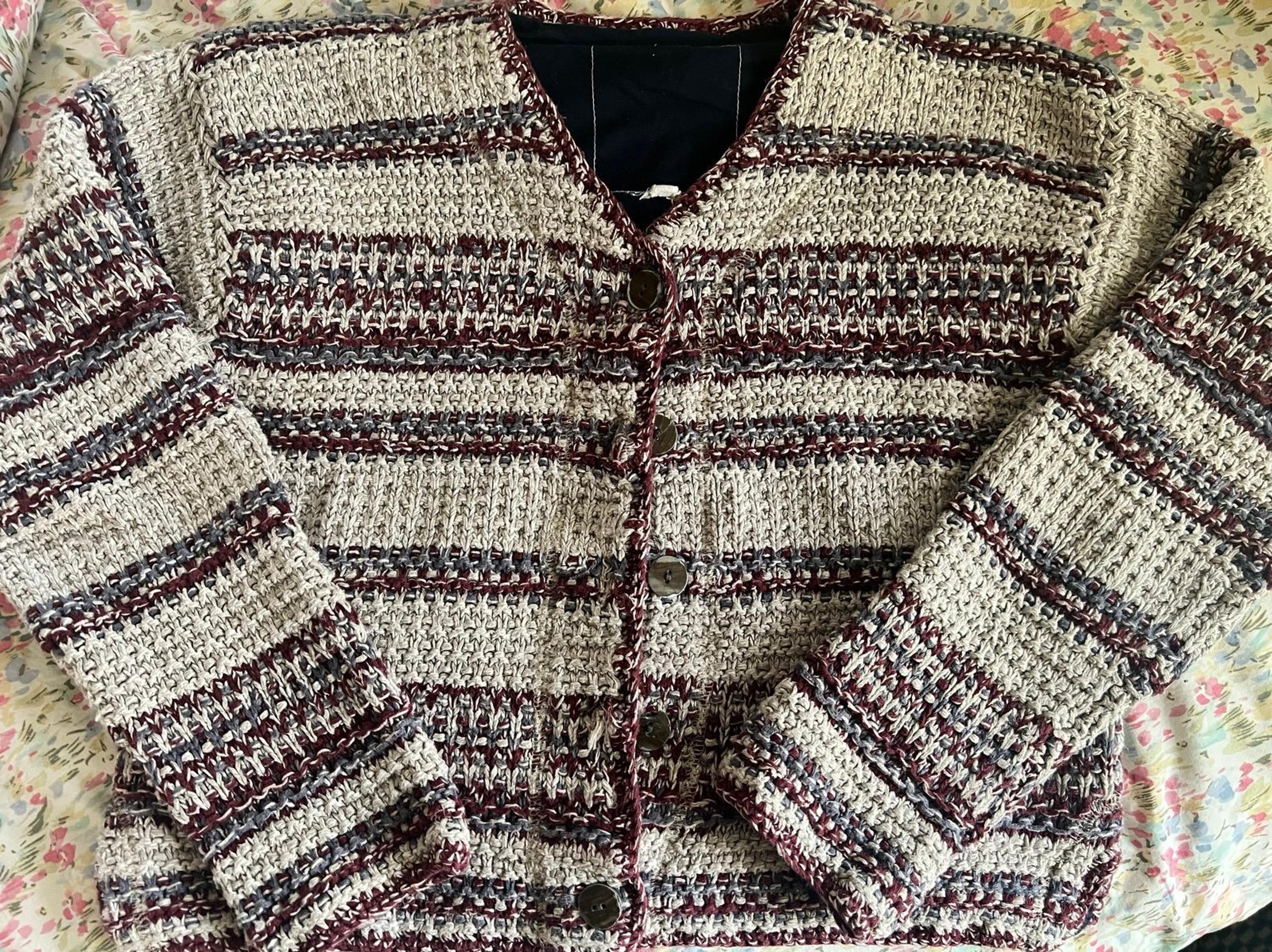 Laura Ashley Lundy Island Silk Linen Woven Knit Button Front Cardigan Sweater