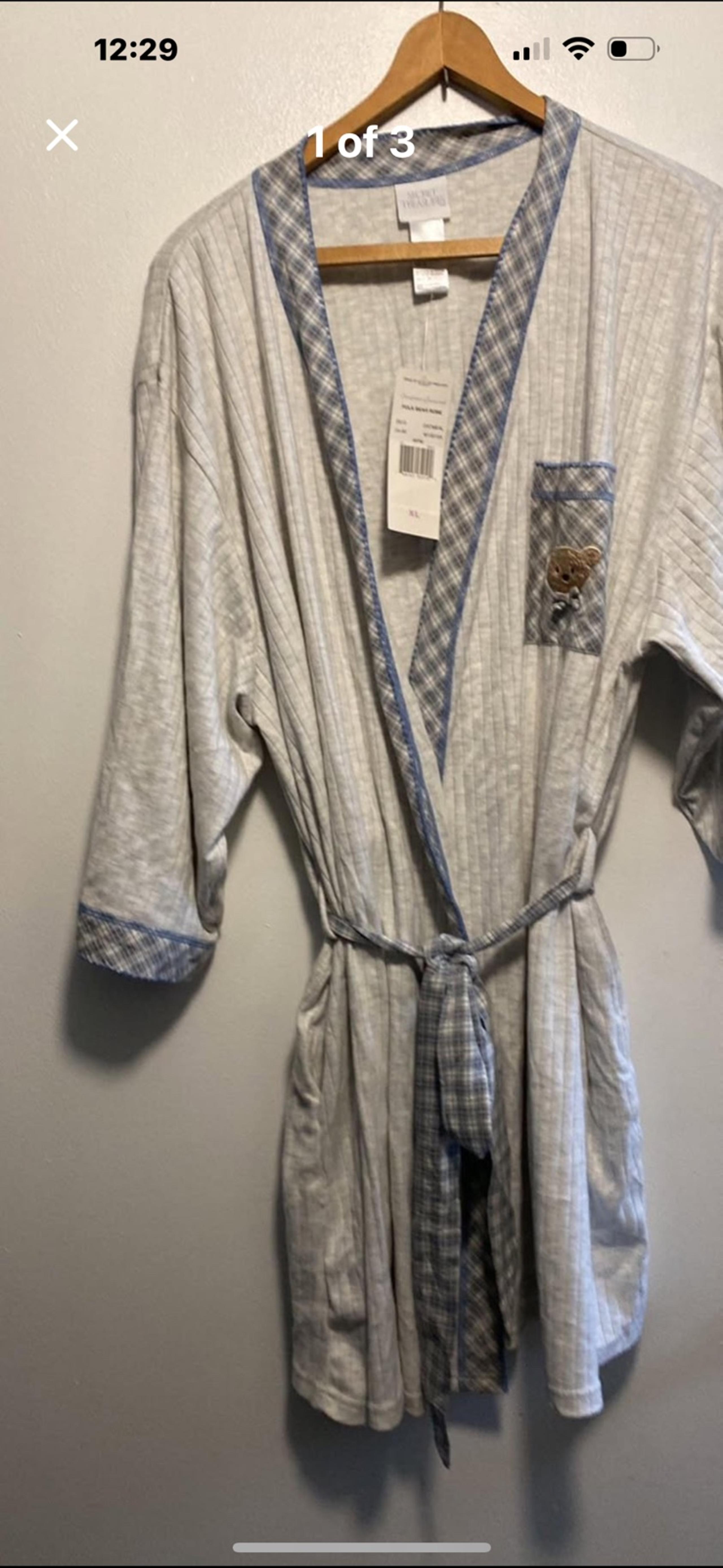 New Womens Secret treasures short bathrobe robe teddy bear gray size XL