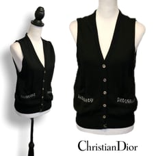 Christian Dior Black & White Button-up Vintage Sweater Vest w/ Pockets, Size M