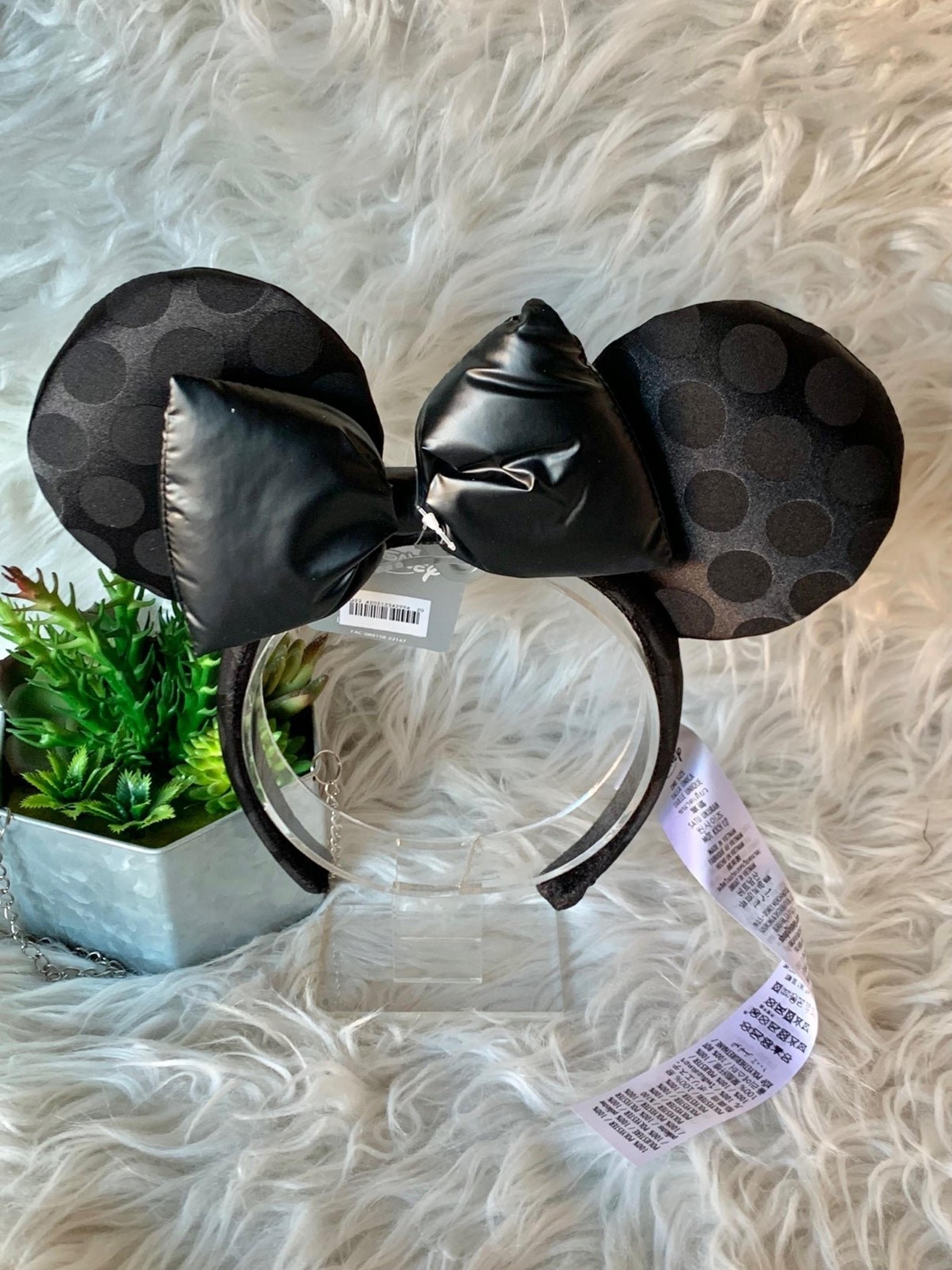NWT 2022 Disney Parks Black on Black Polka Dot Goth Minnie Mouse Ears Headband