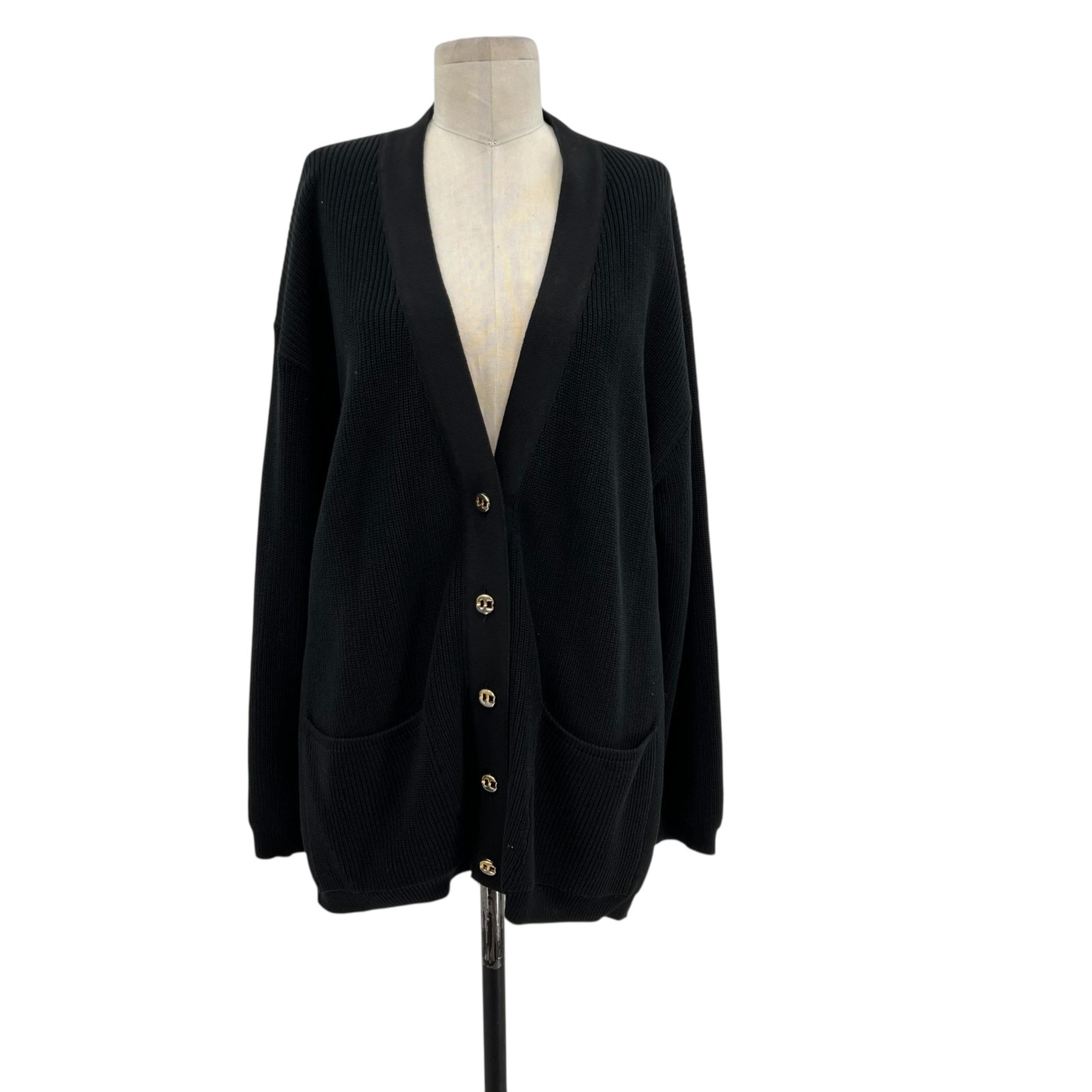 Salvatore Ferragamo Vintage Cardigan Sweater Ribbed Buttons Black Size Medium