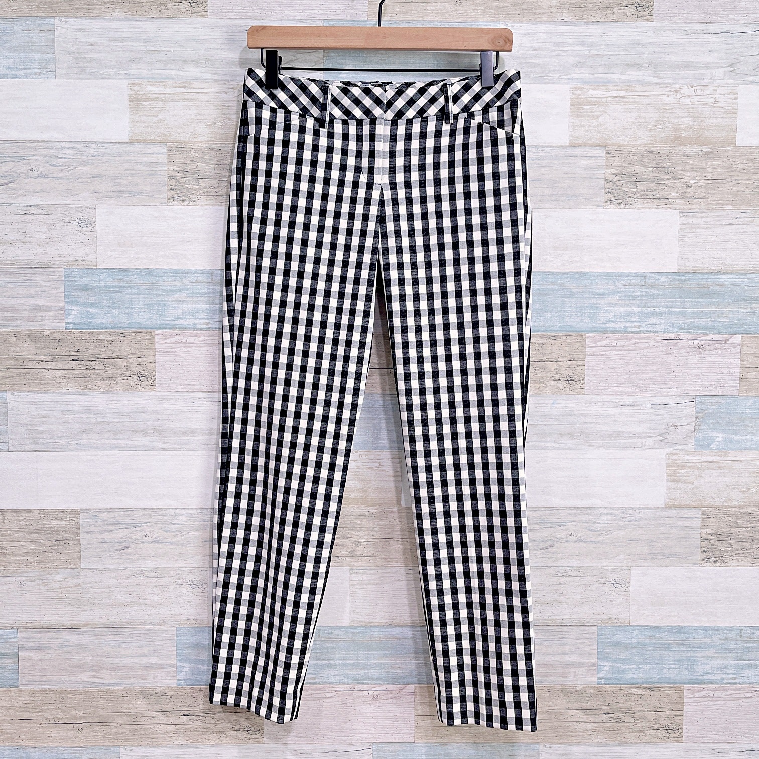 Express Gingham Plaid Editor Ankle Pants Black White Slim Straight Leg Womens 2