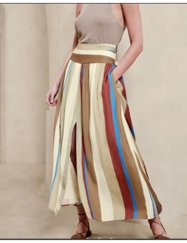 NWT Banana Republic Striped Satin Maxi Skirt Center Slit Womens Sz 16 Beachy