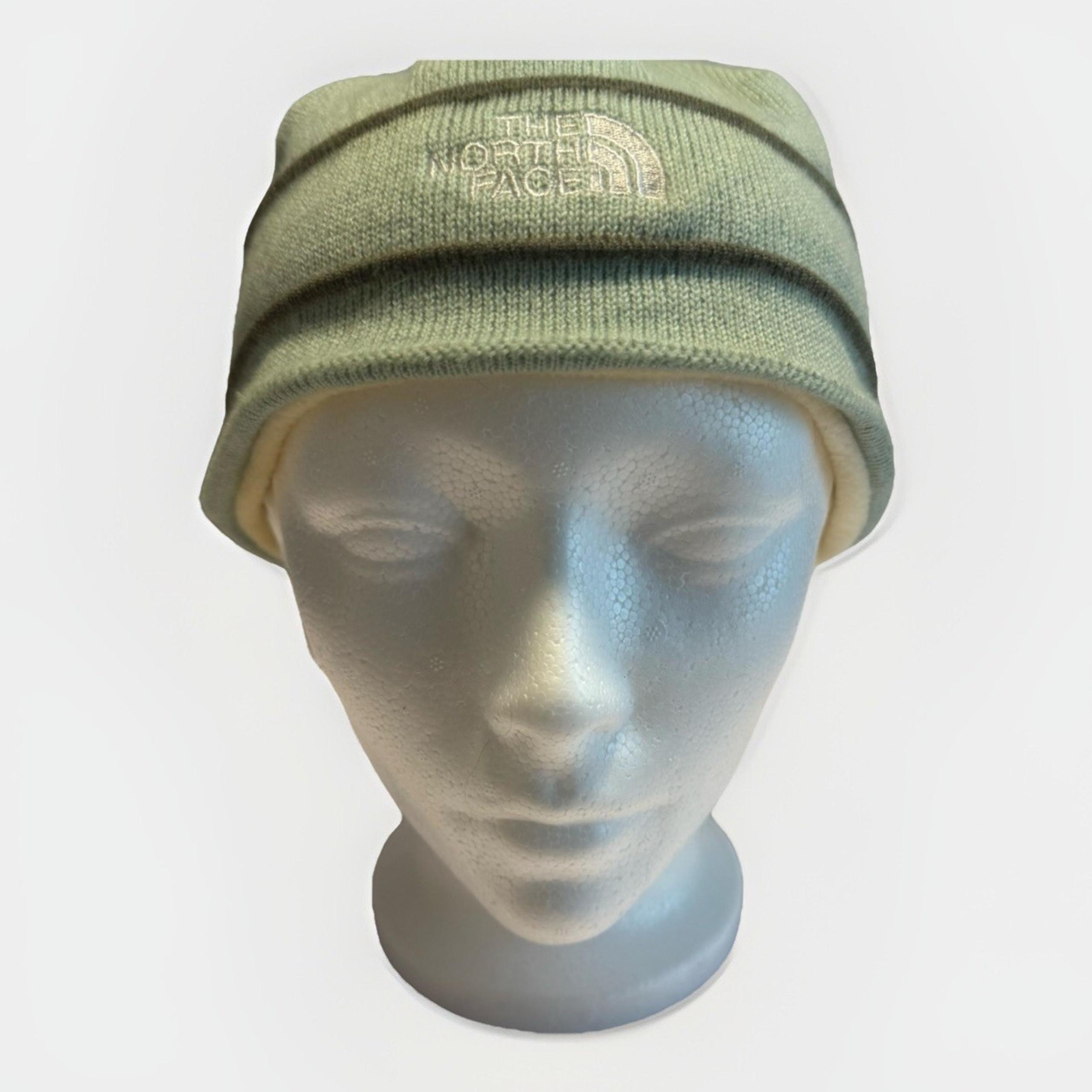 The North Face Green Wool Beanie Hat One Size Fleece Lined Made in Canada