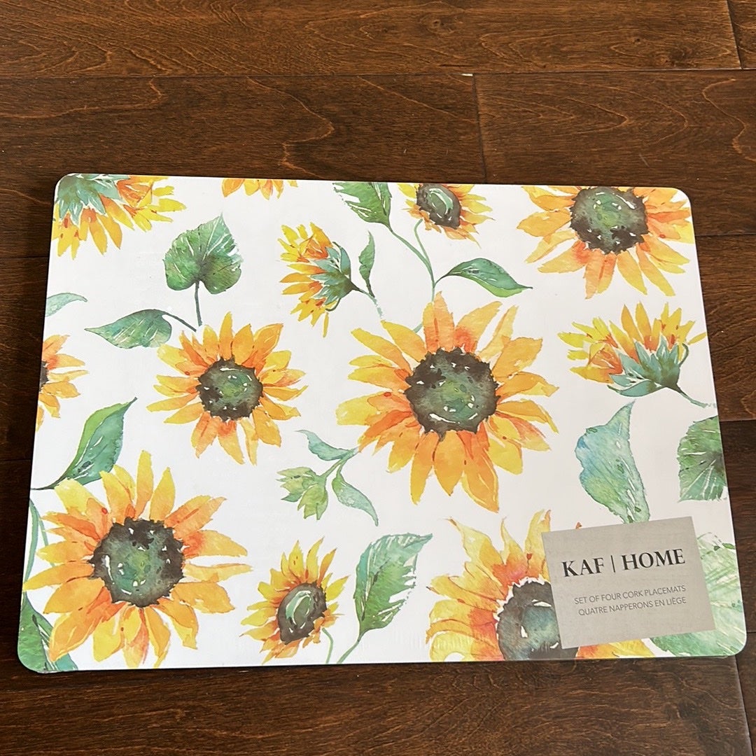 Kaf Home Beautiful Sunflower print Cork Placemats set of 4 New