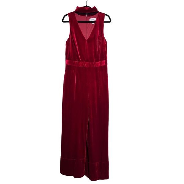 Badgley Mischka Belle Red Velvet Holiday Romper Jumpsuit Size 12