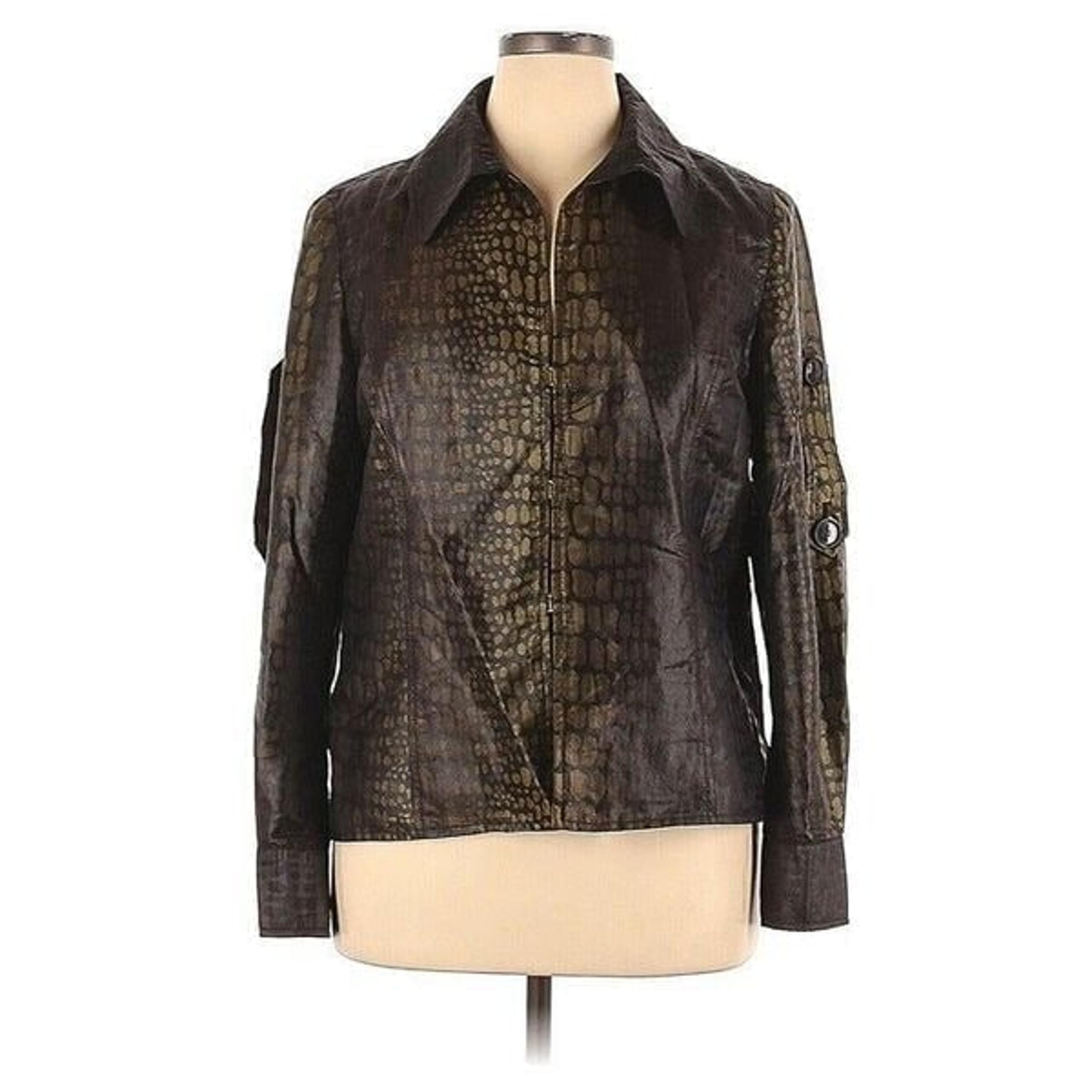 Vintage 90s Carlisle Olive Green Brown Reptile Print Jacket Shiny Sz Large