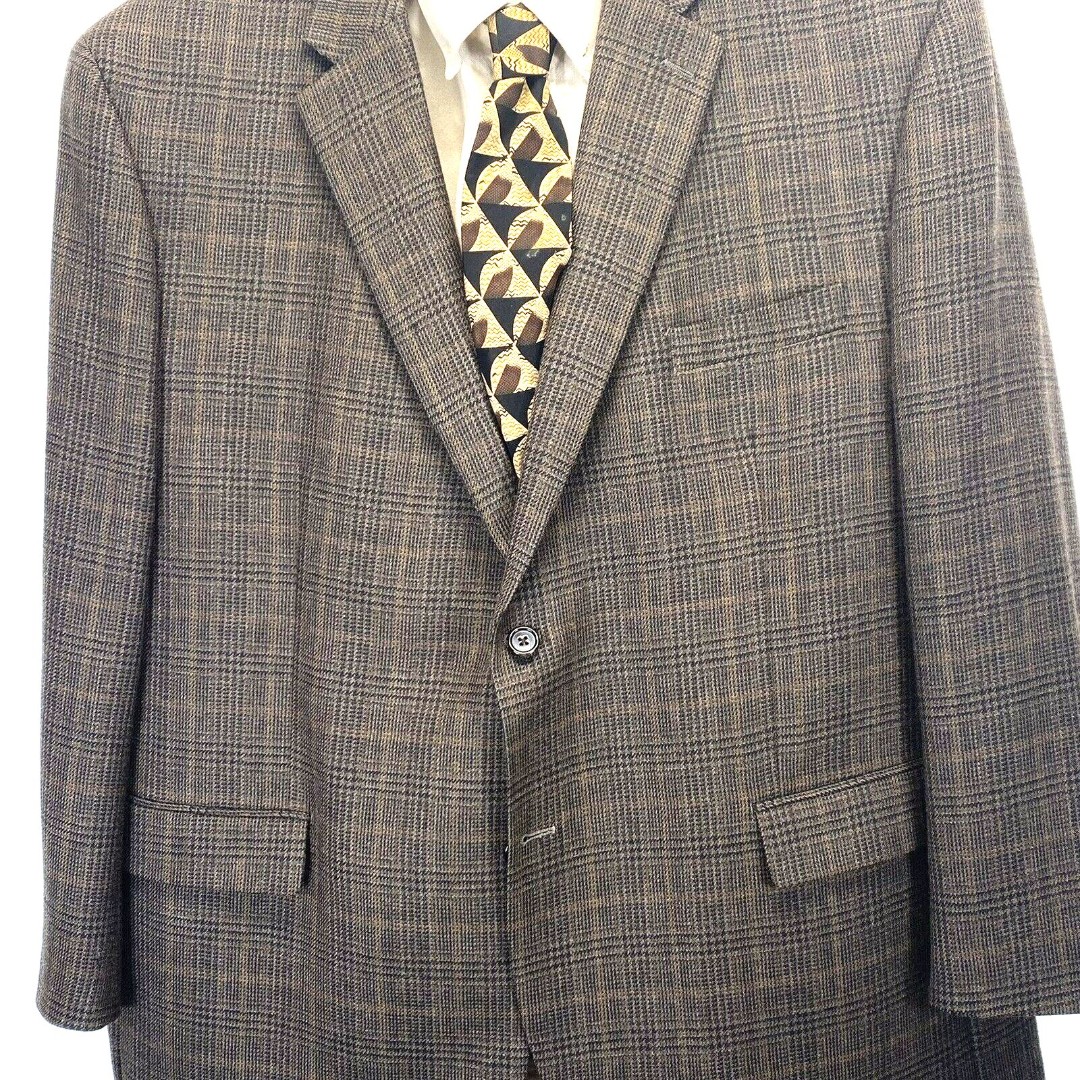 Ralph Lauren Blazer 48R Brown Windowpane Check 100% Wool Suit Jacket Sport Coat