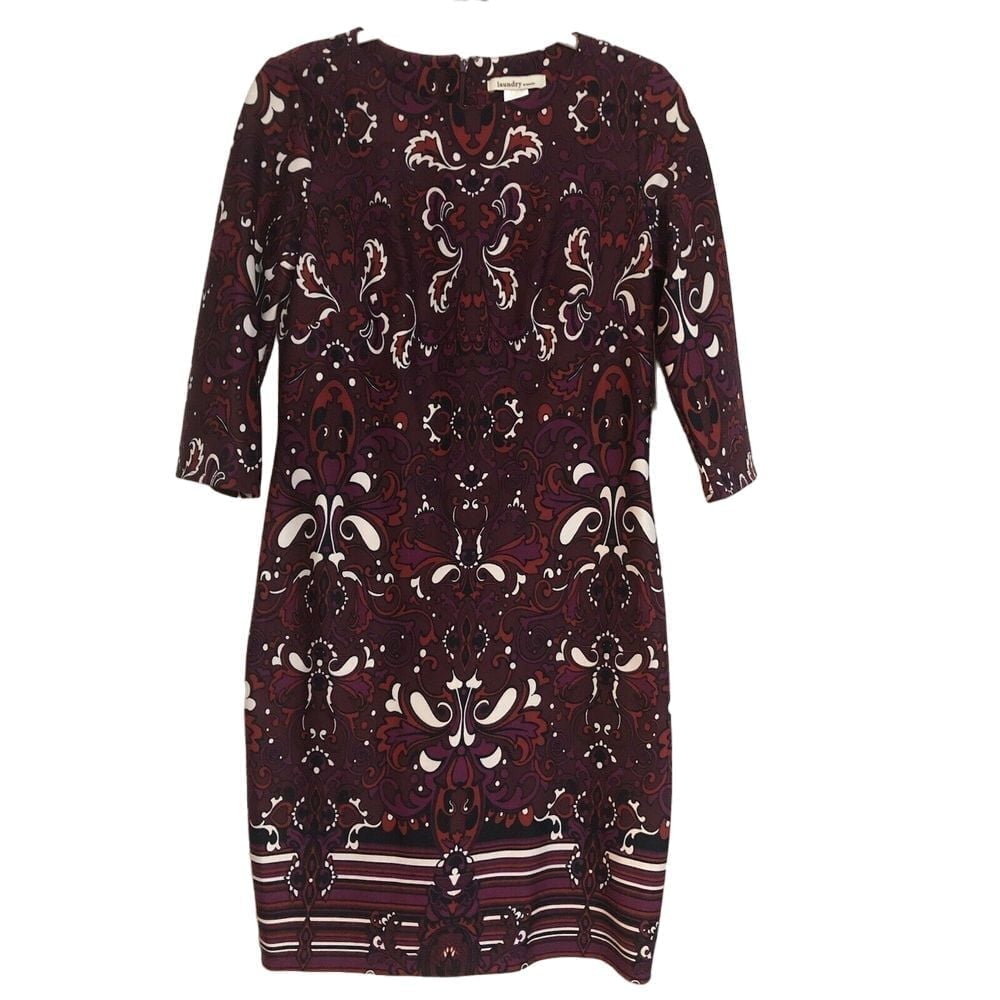 Laundry By Design NWT Midi Dress Printed 3/4 Sleeve Women's Size 8 Boysenberry