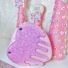 Pink bling out heart purse