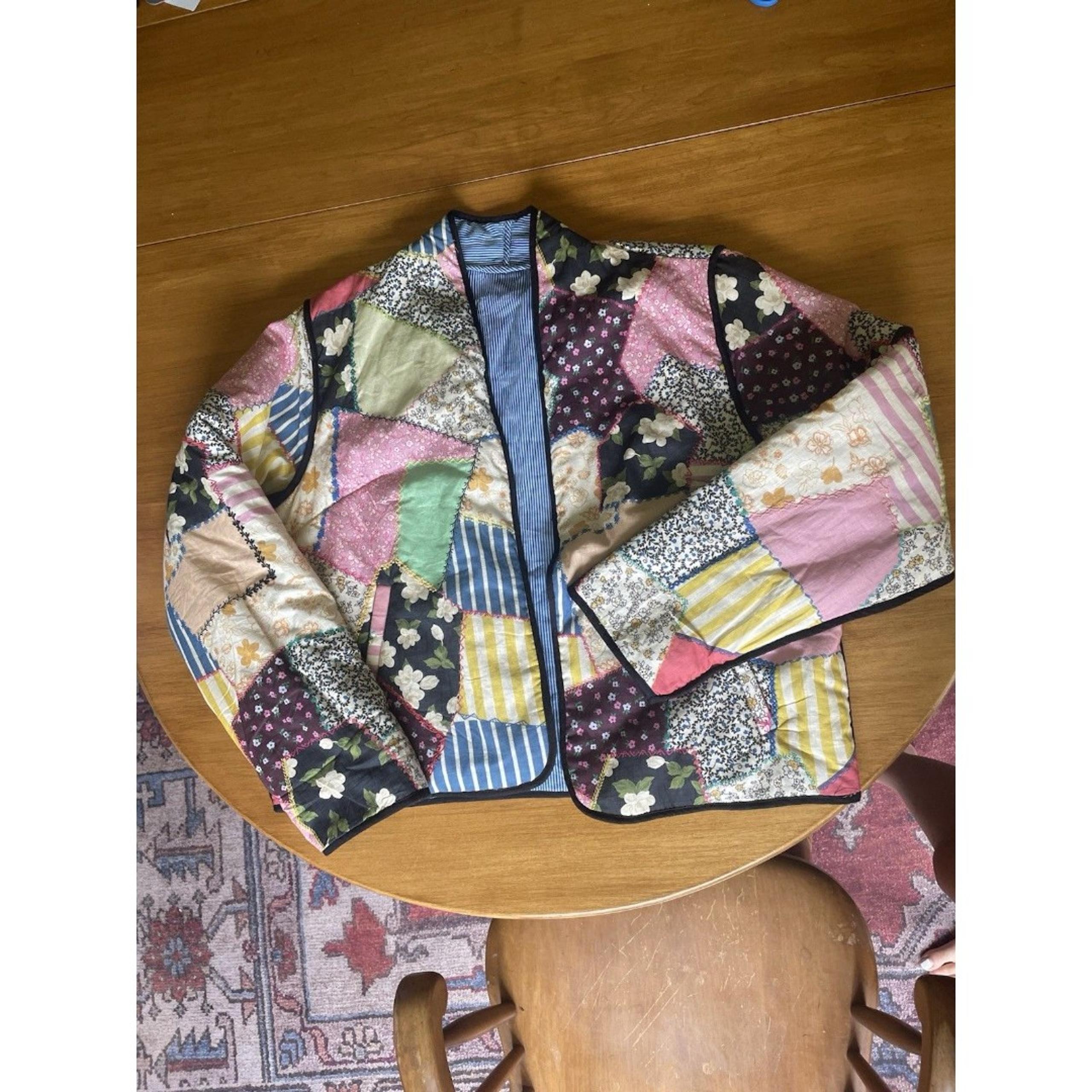 Anthropologie Patchwork Quilt Jacket L Boho Cottagecore Retro Colorblock Lined