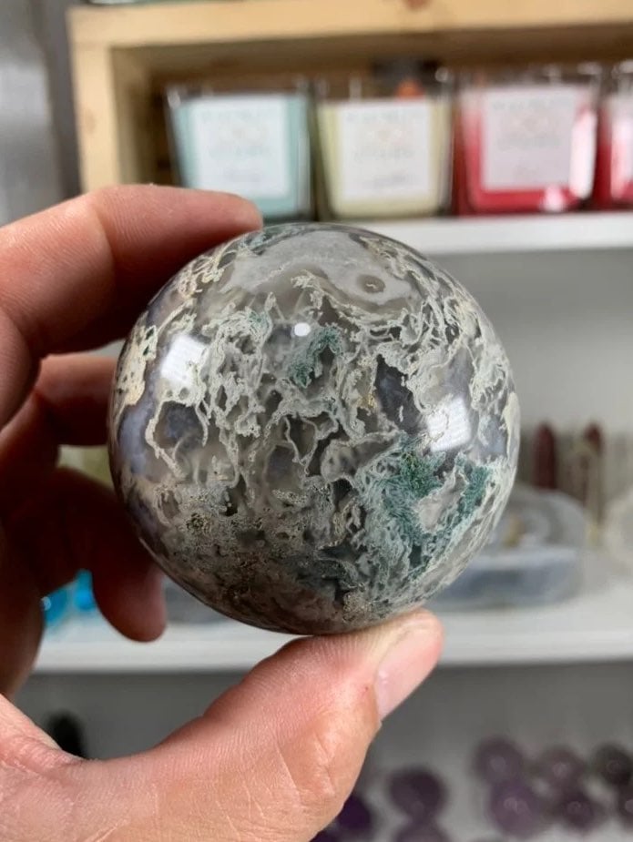 Moss Agate Sphere Healing Crystal