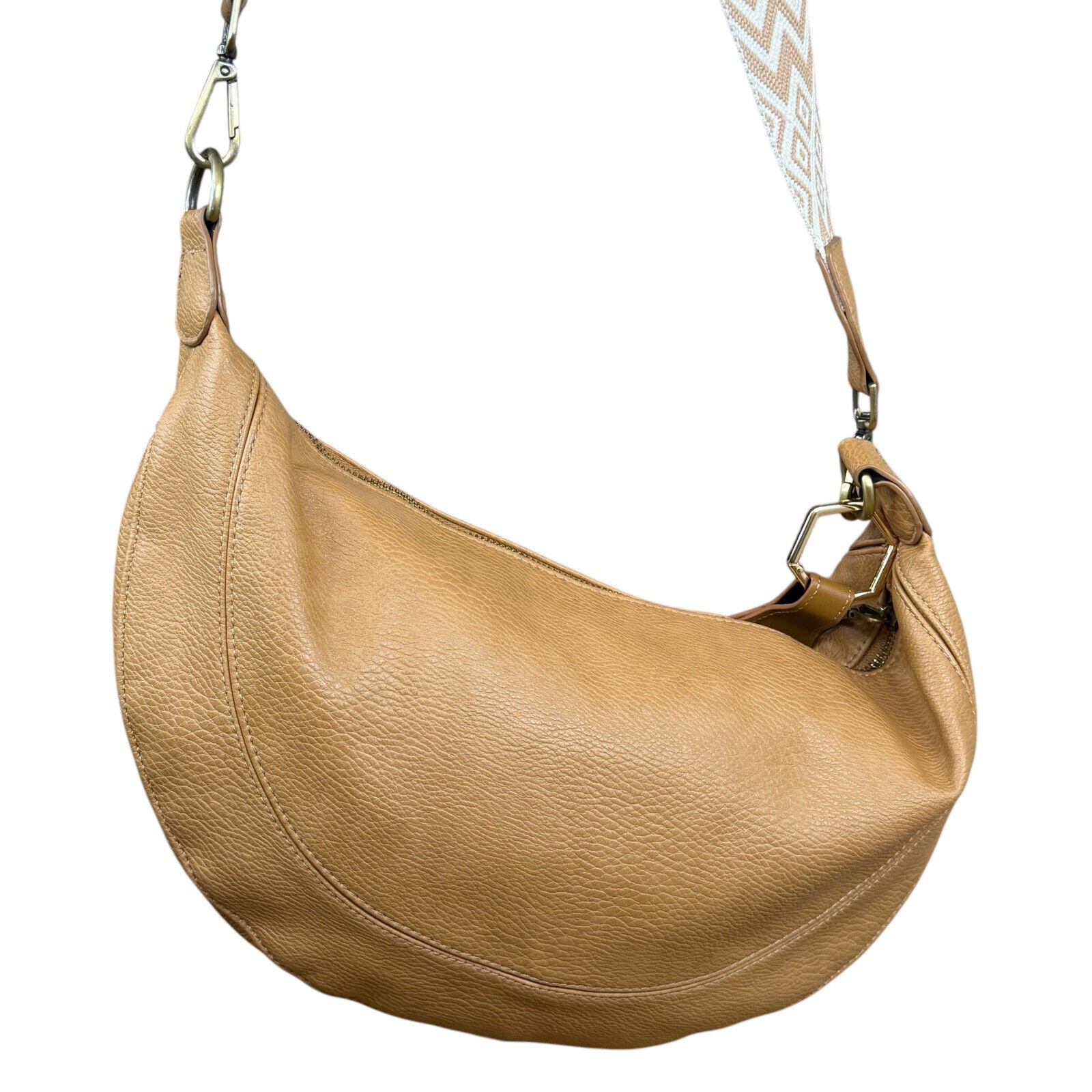 Anthropologie Urban Originals Half Moon Tassel Crossbody Bag In Cream EUC
