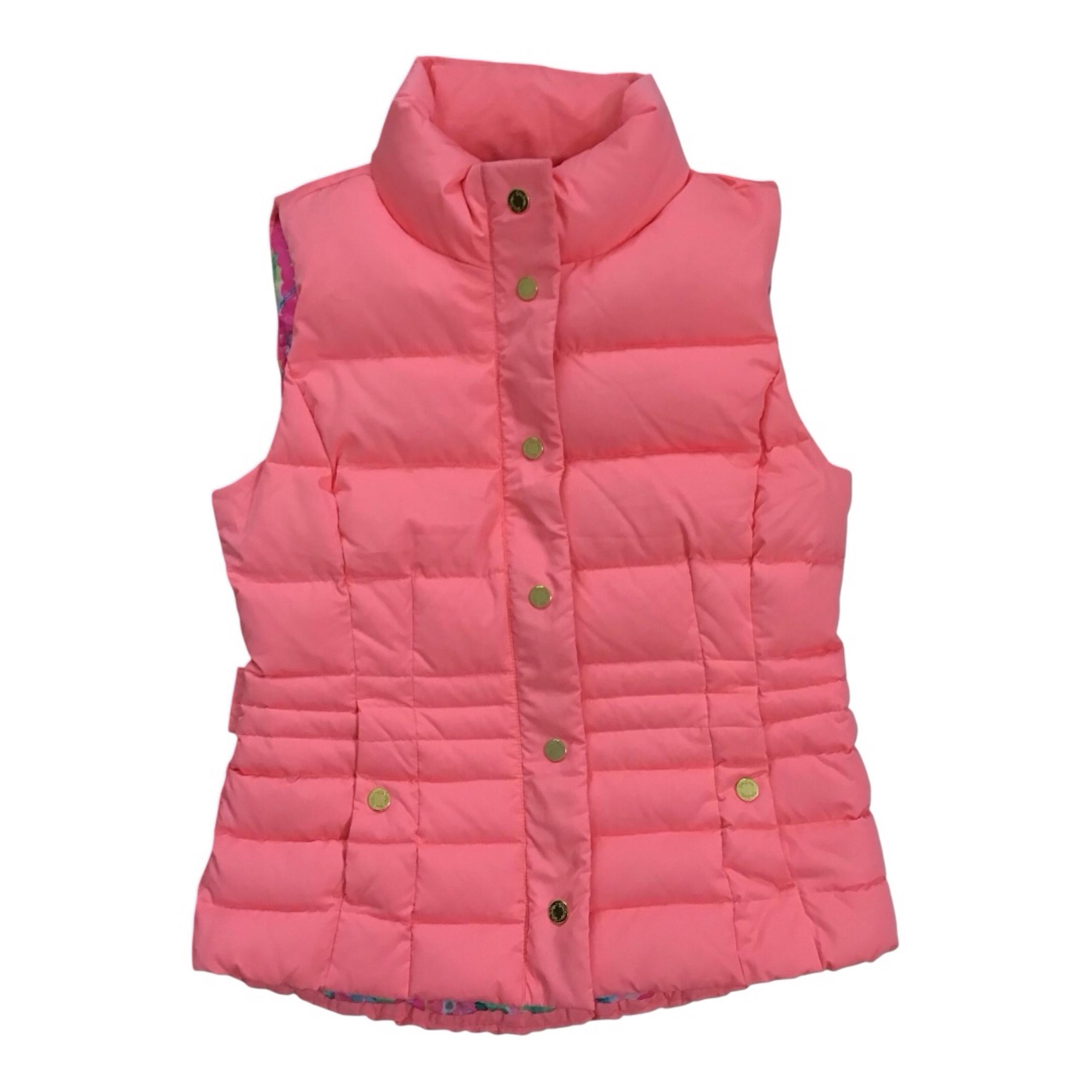 LILLY PULITZER Womens Size Medium Flamingo Pink Full Zip Snap Down Puffer Vest