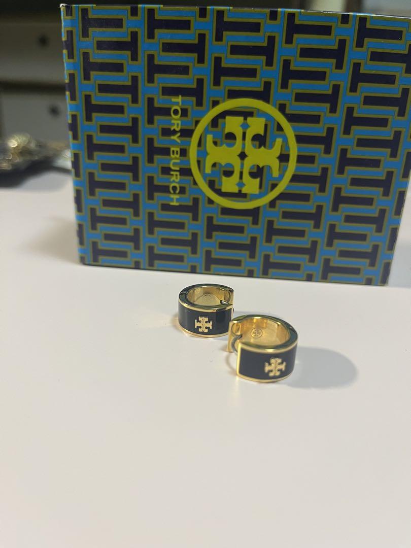 Tory Burch black and gold hoop earrings